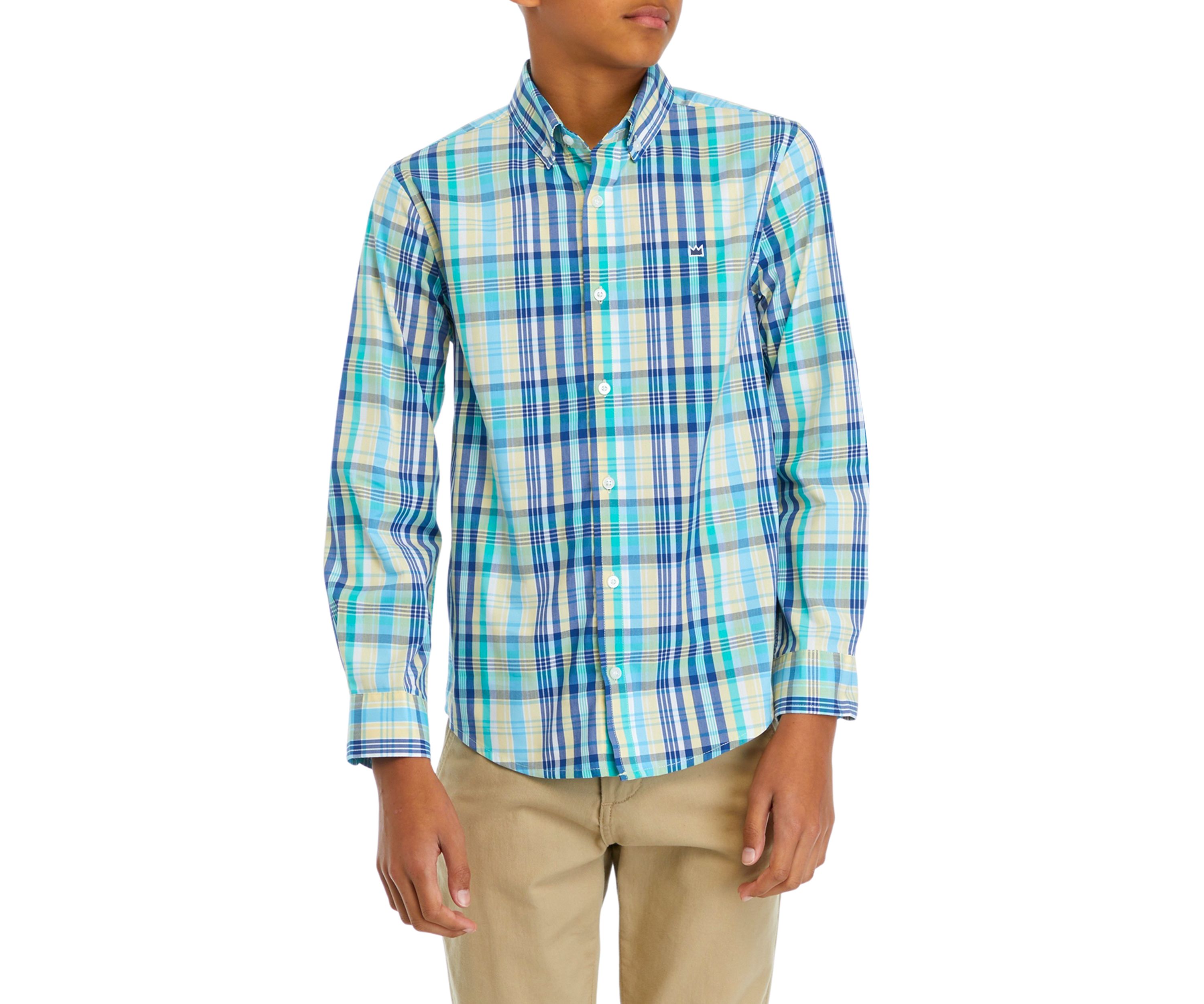 Boys 8-20 Long Sleeve Woven Colorful Madras Plaid Shirt
