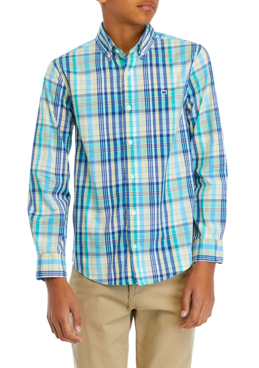 Boys 8-20 Long Sleeve Woven Colorful Madras Plaid Shirt