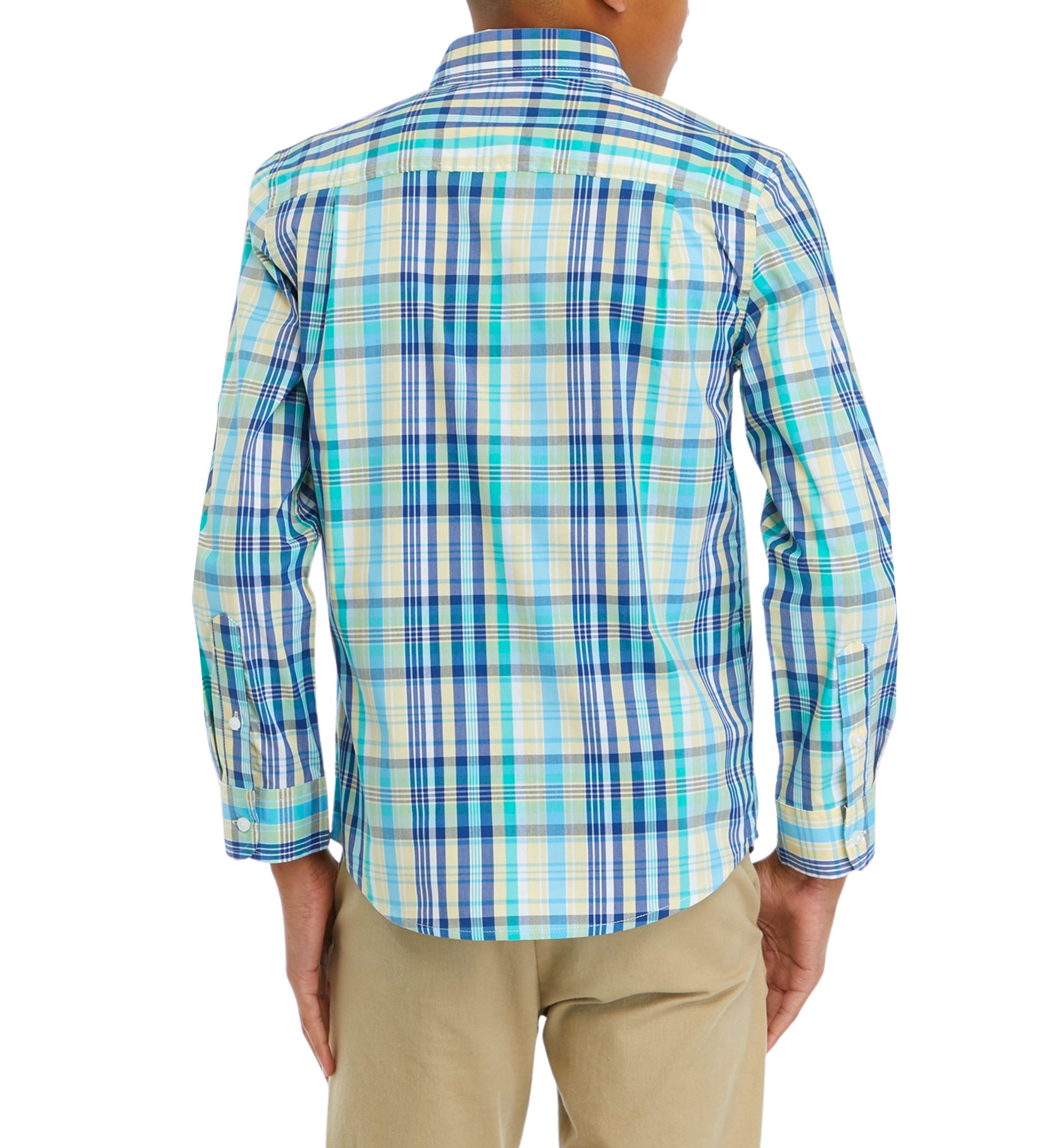 Boys 8-20 Long Sleeve Woven Colorful Madras Plaid Shirt