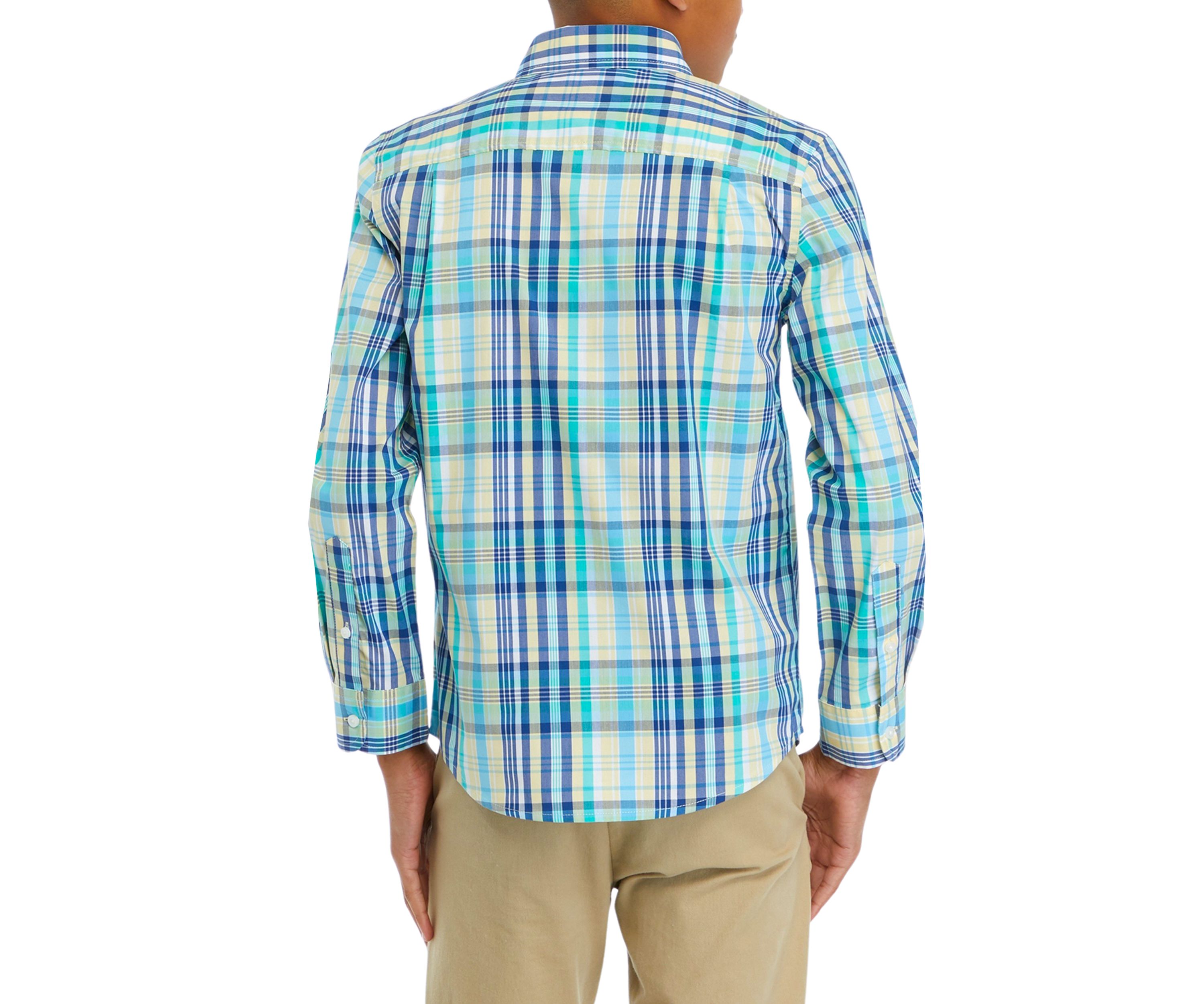 Boys 8-20 Long Sleeve Woven Colorful Madras Plaid Shirt