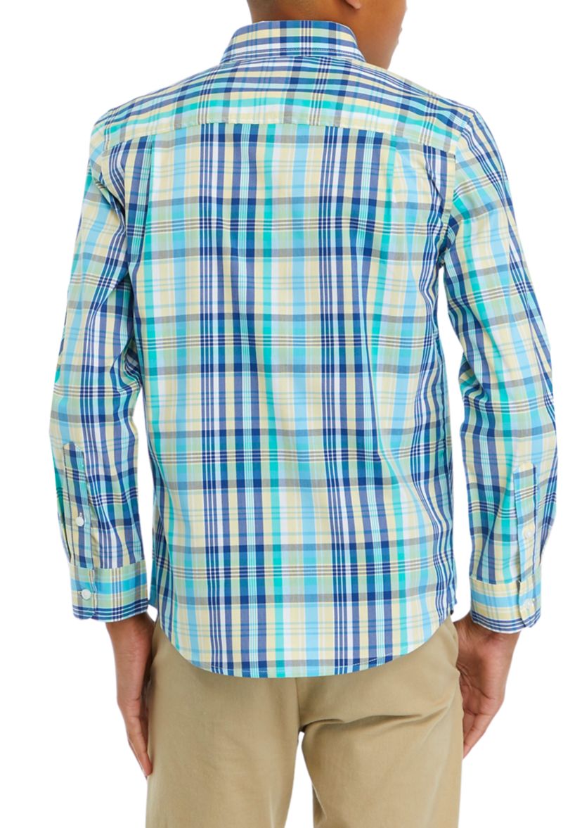 Boys 8-20 Long Sleeve Woven Colorful Madras Plaid Shirt