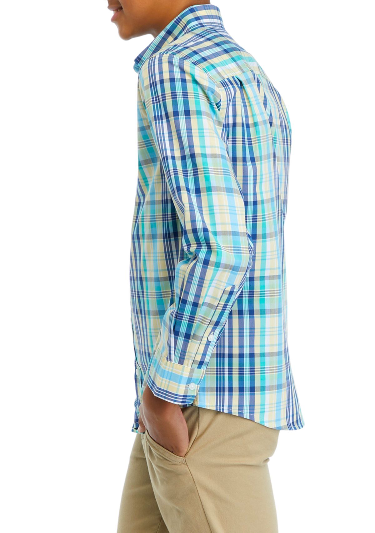 Boys 8-20 Long Sleeve Woven Colorful Madras Plaid Shirt