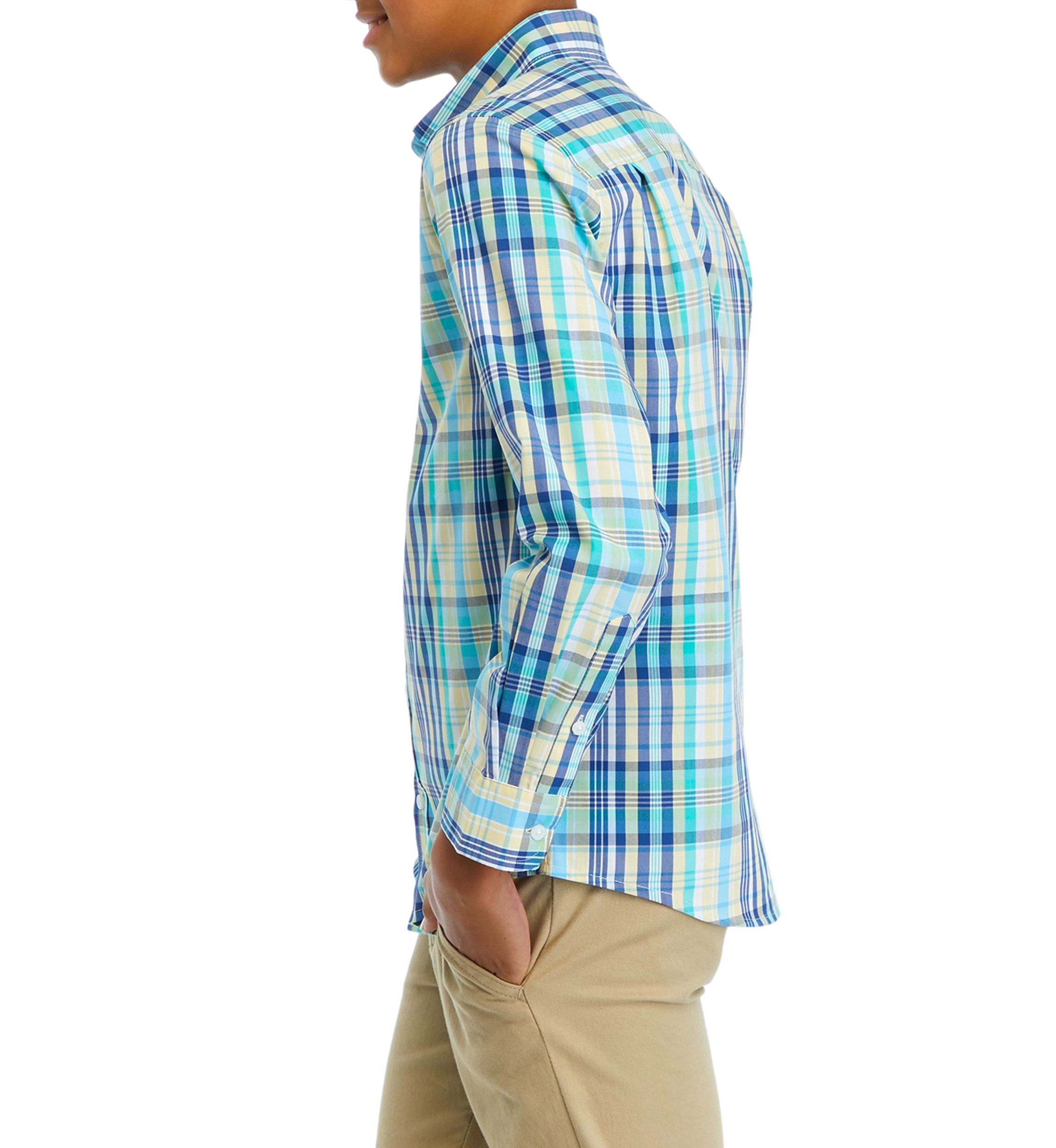 Boys 8-20 Long Sleeve Woven Colorful Madras Plaid Shirt
