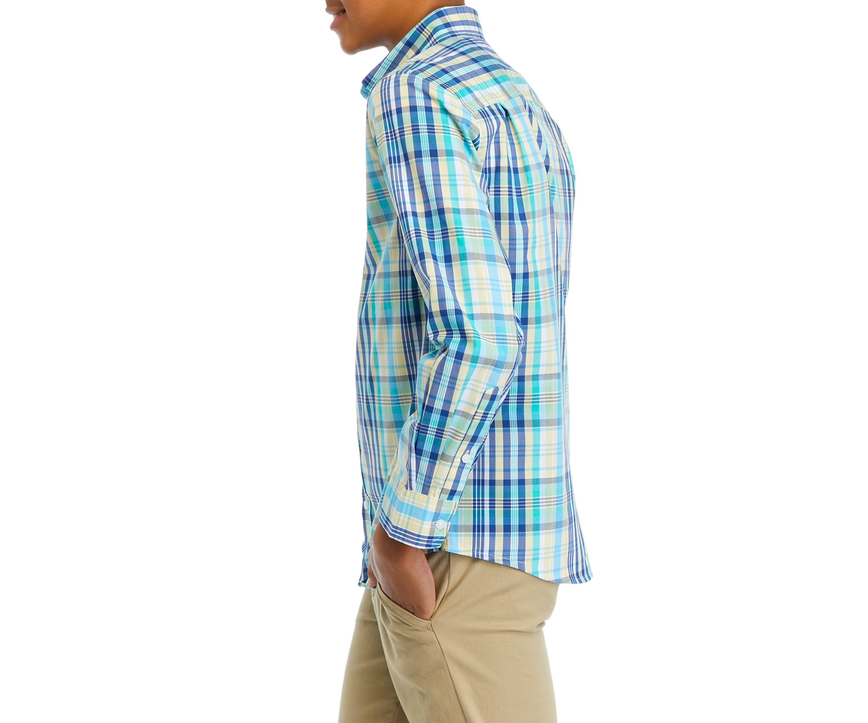 Boys 8-20 Long Sleeve Woven Colorful Madras Plaid Shirt