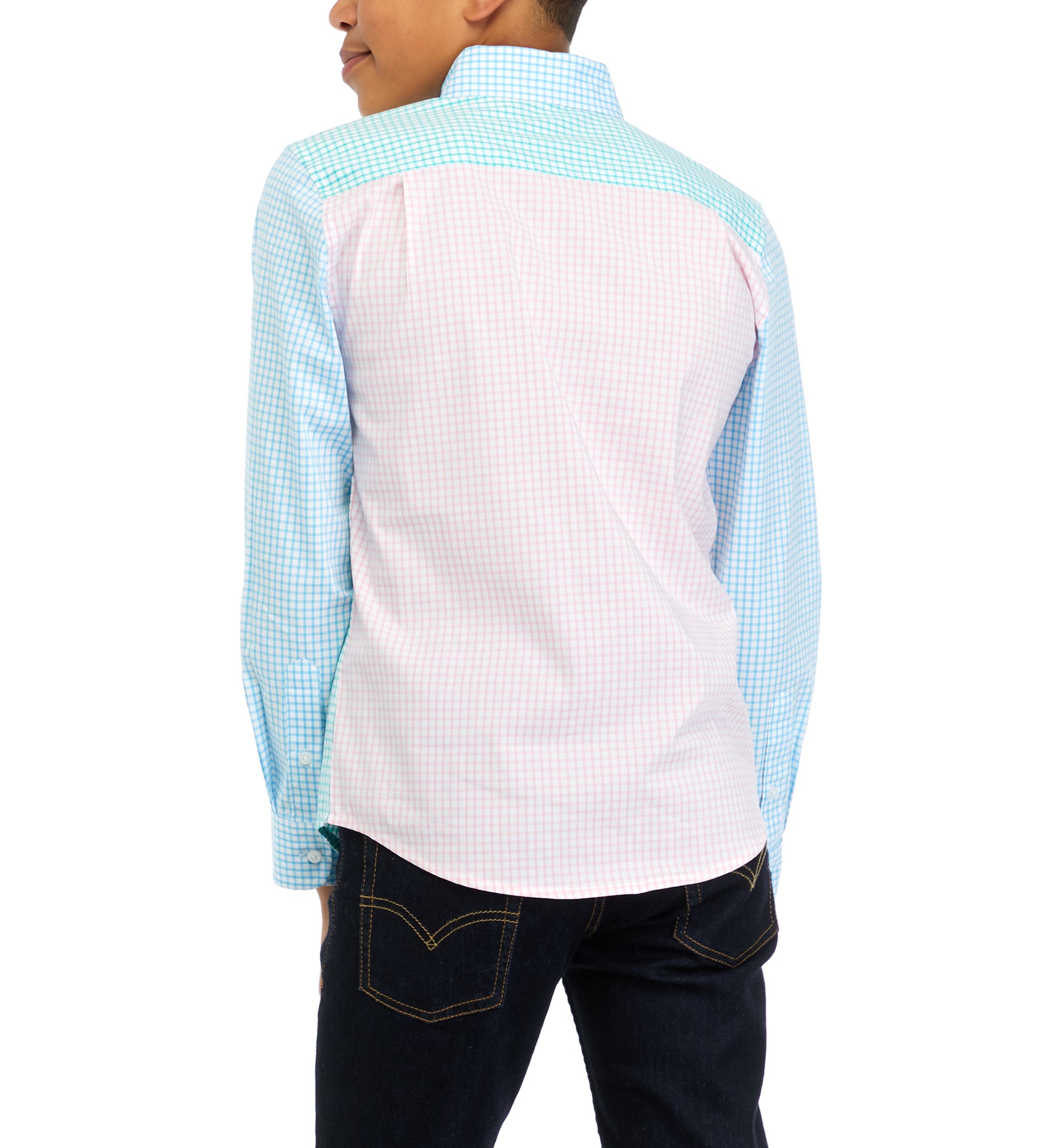 Boys 8-20 Woven Poplin Color Blocked Button Down Shirt