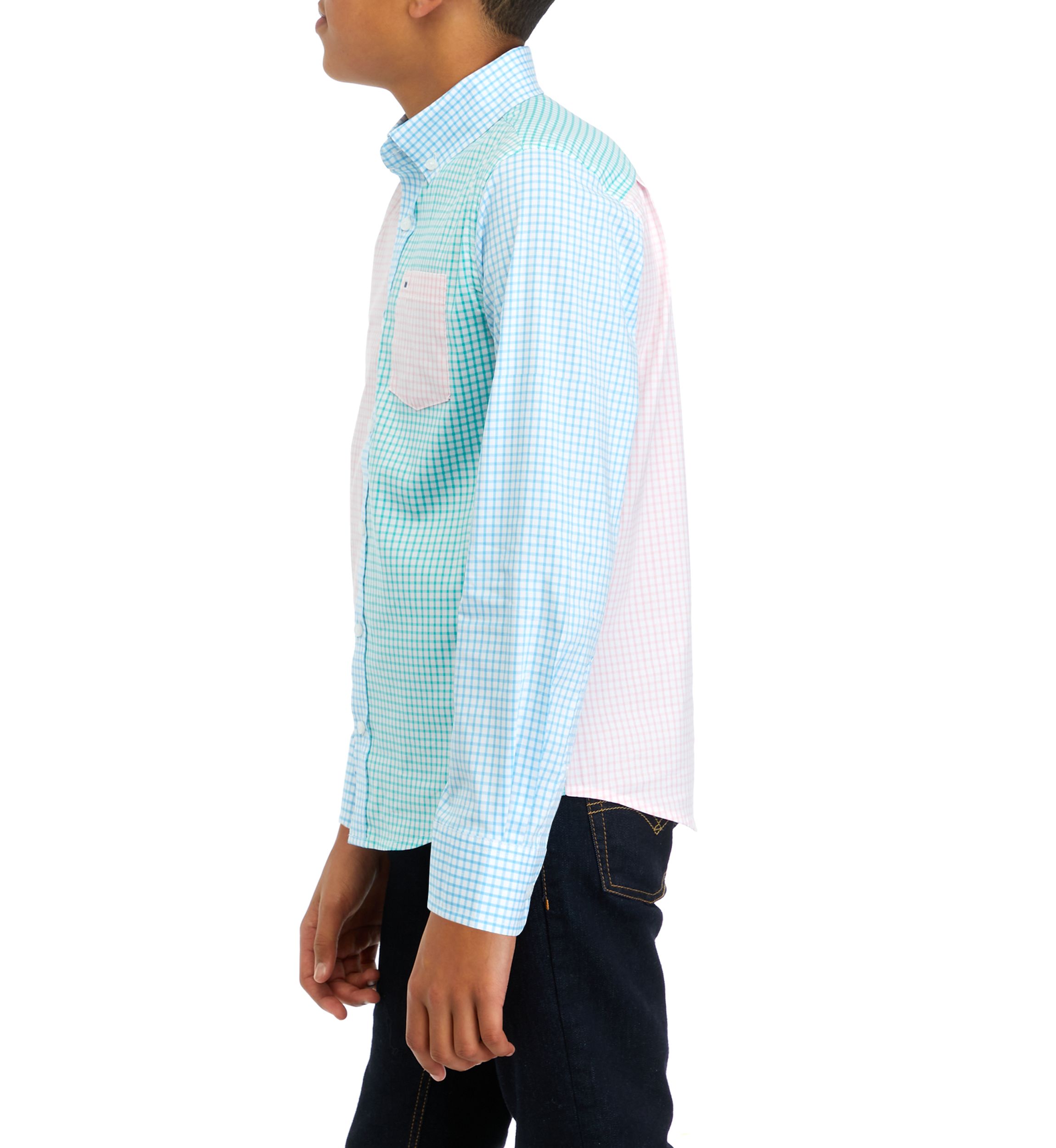 Boys 8-20 Woven Poplin Color Blocked Button Down Shirt