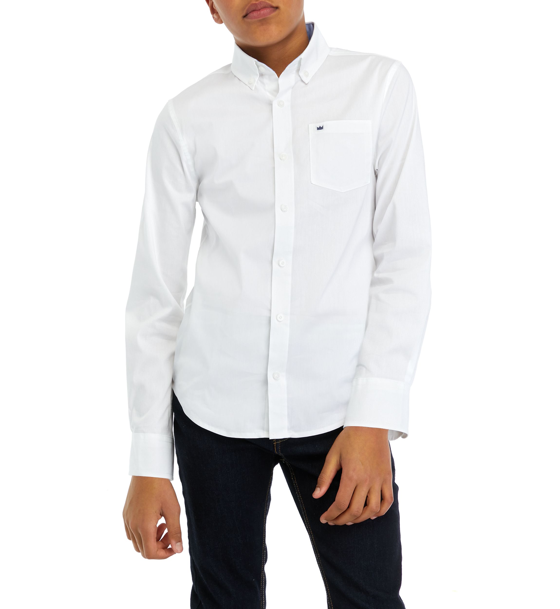 Boys 8-20 Solid Woven Poplin Button Down Shirt