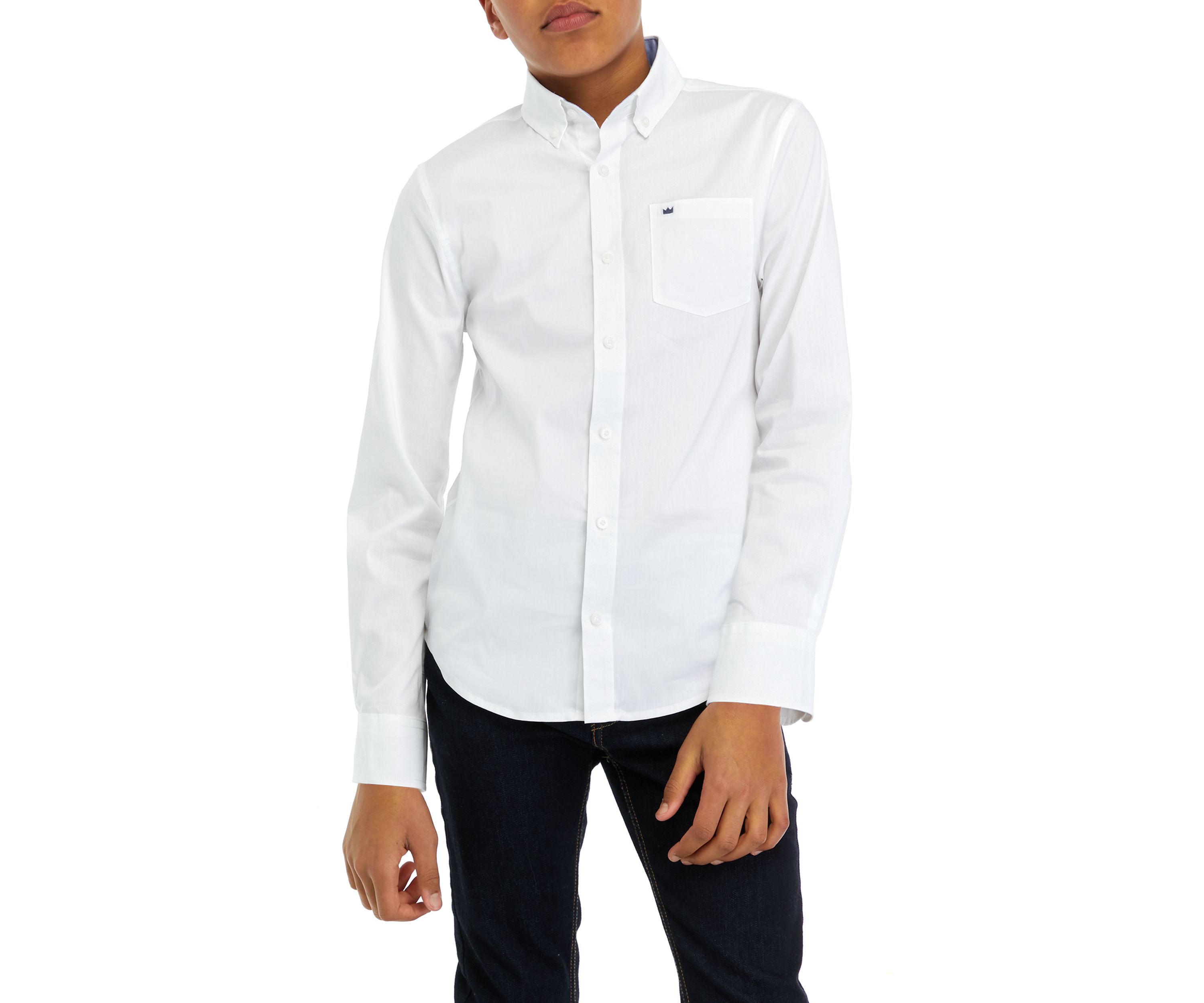 Boys 8-20 Solid Woven Poplin Button Down Shirt