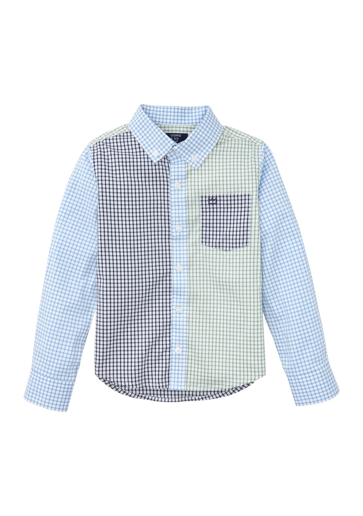 Boys 4-7 Long Sleeve Mismatched Gingham Poplin Shirt
