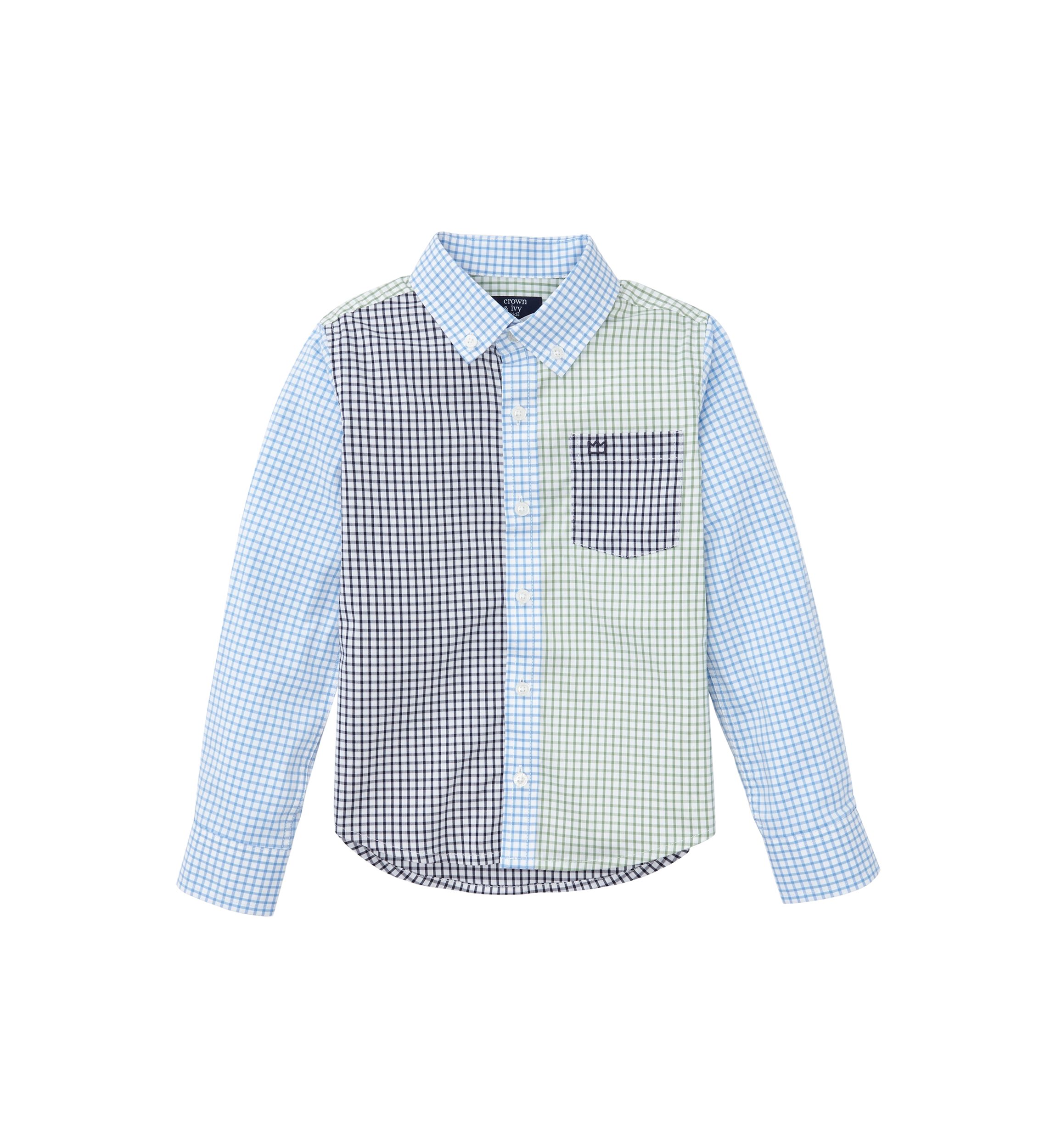 Boys 4-7 Long Sleeve Mismatched Gingham Poplin Shirt