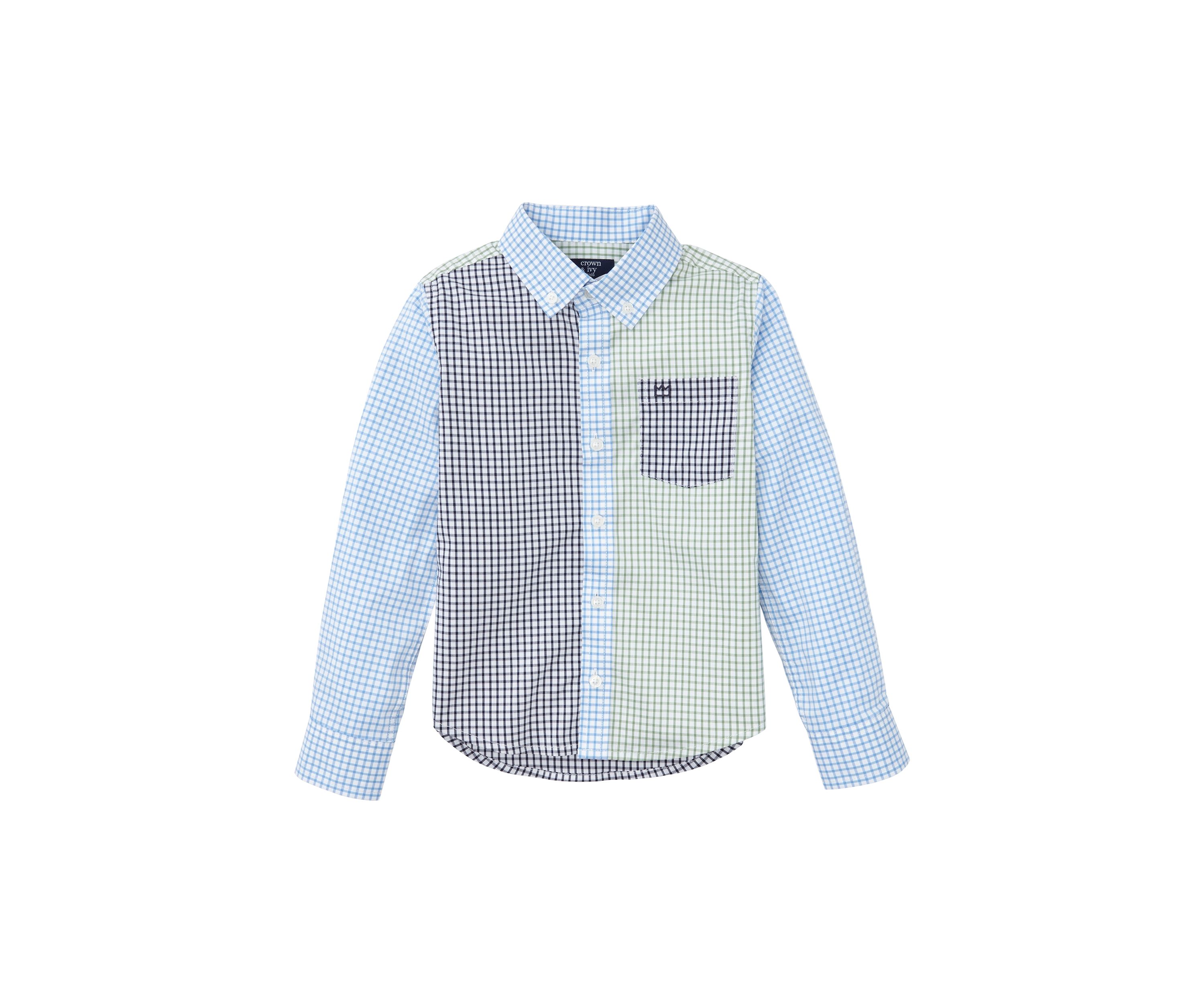 Boys 4-7 Long Sleeve Mismatched Gingham Poplin Shirt