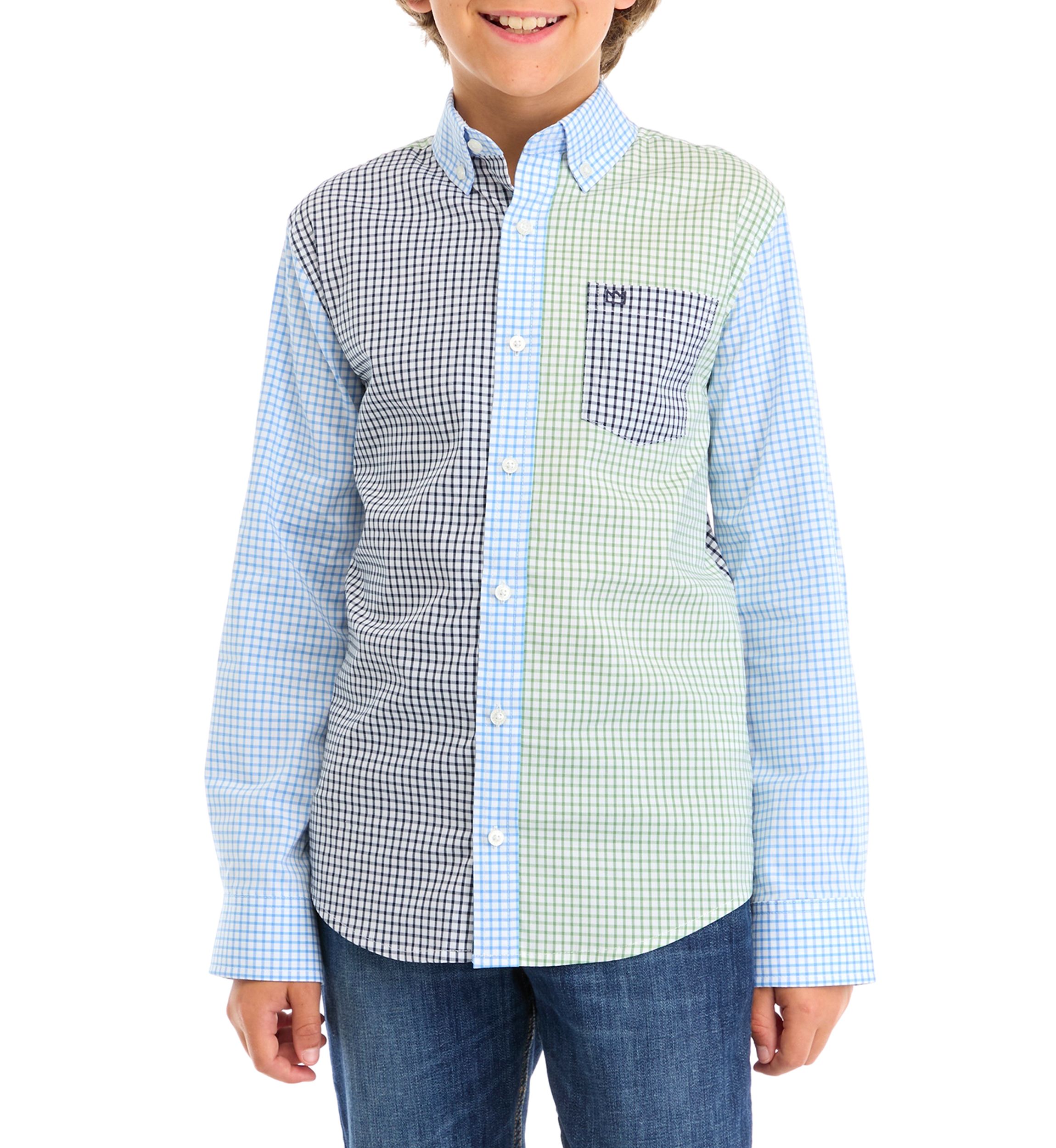 Boys 8-20 Long Sleeve Mismatched Gingham Poplin Shirt