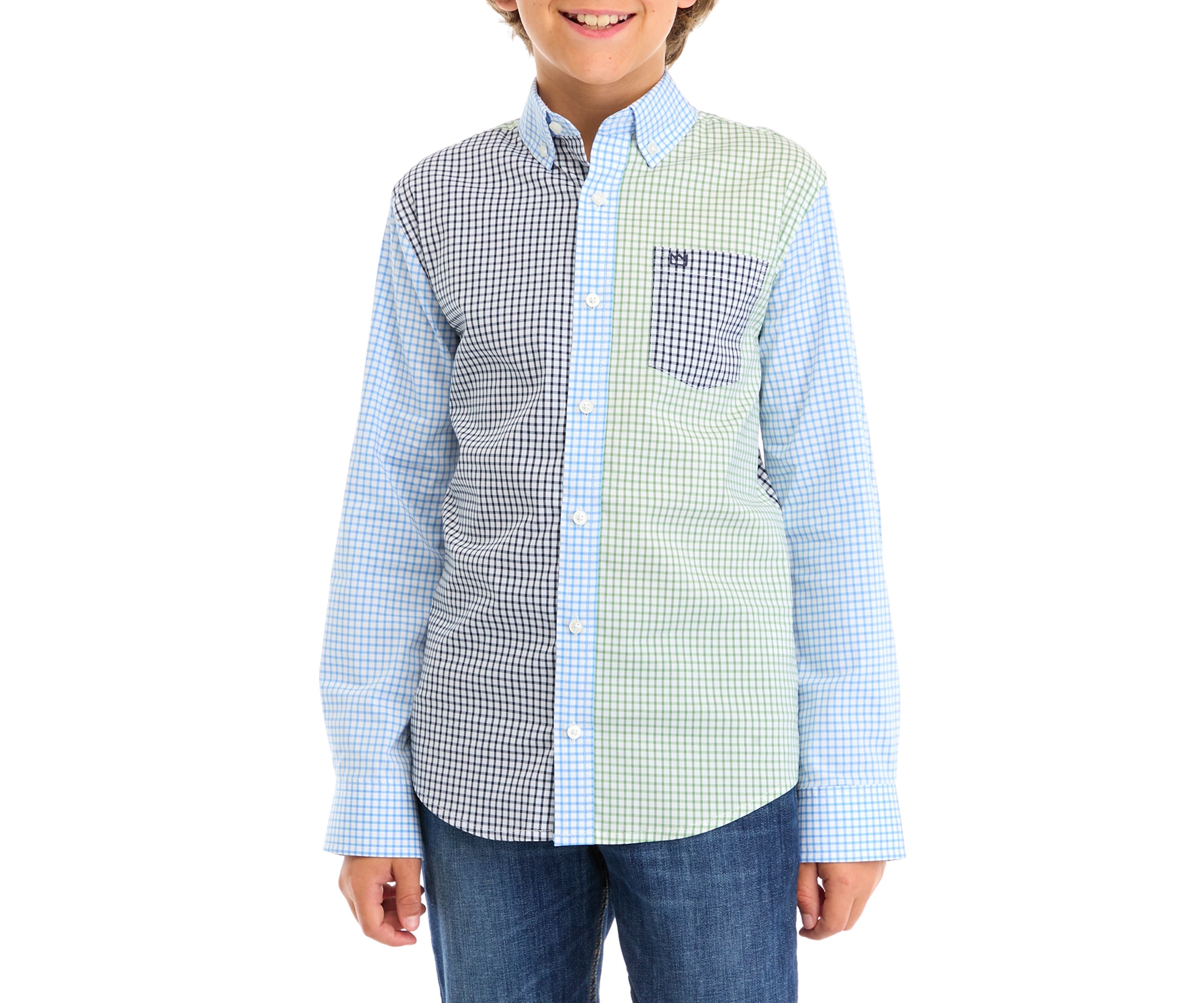 Boys 8-20 Long Sleeve Mismatched Gingham Poplin Shirt