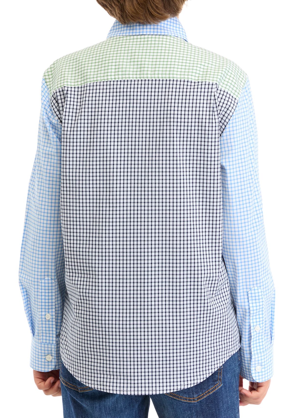 Boys 8-20 Long Sleeve Mismatched Gingham Poplin Shirt