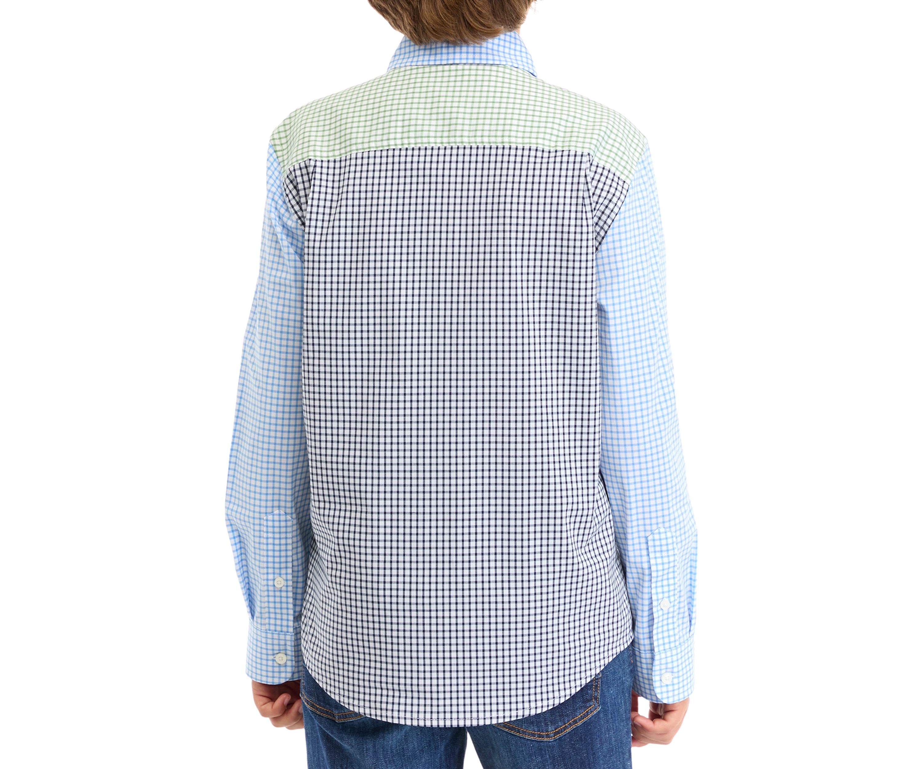 Boys 8-20 Long Sleeve Mismatched Gingham Poplin Shirt