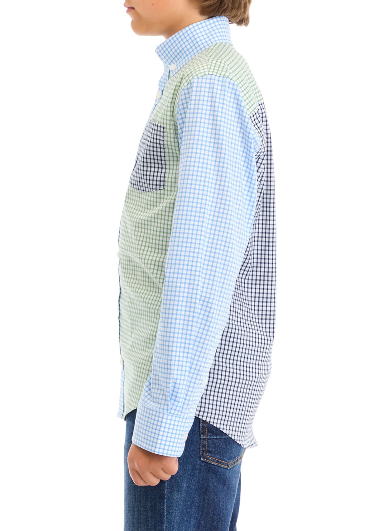 Boys 8-20 Long Sleeve Mismatched Gingham Poplin Shirt