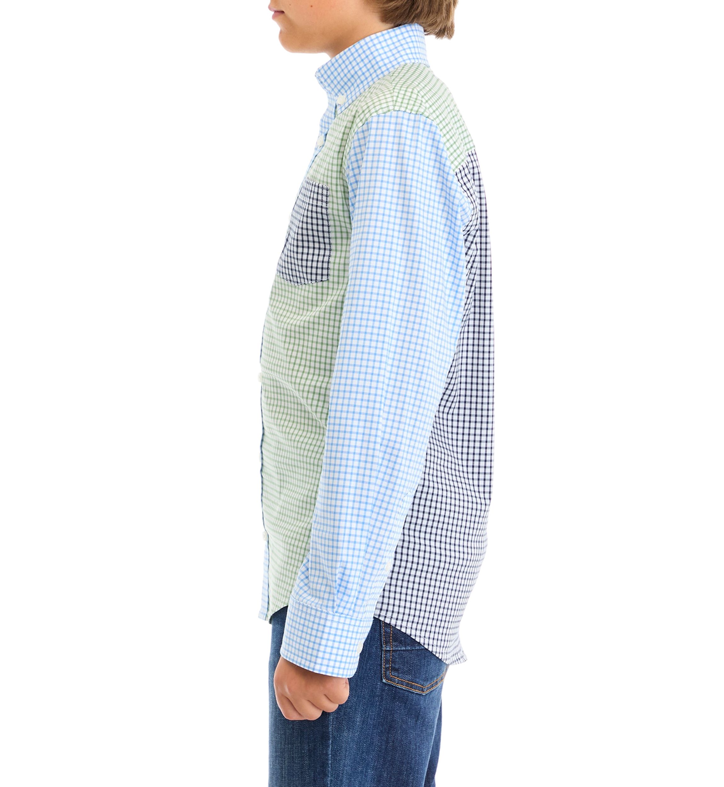 Boys 8-20 Long Sleeve Mismatched Gingham Poplin Shirt