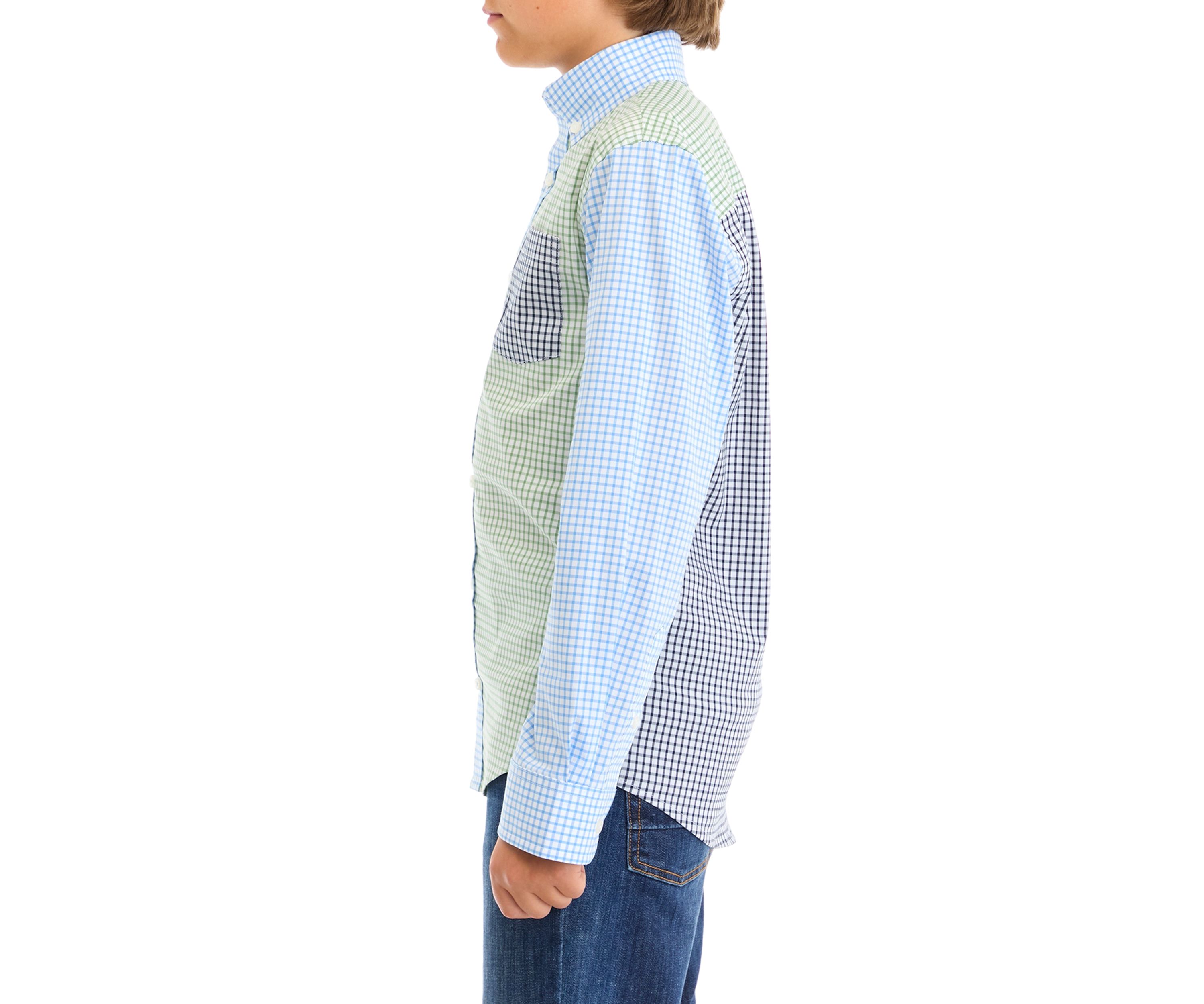 Boys 8-20 Long Sleeve Mismatched Gingham Poplin Shirt