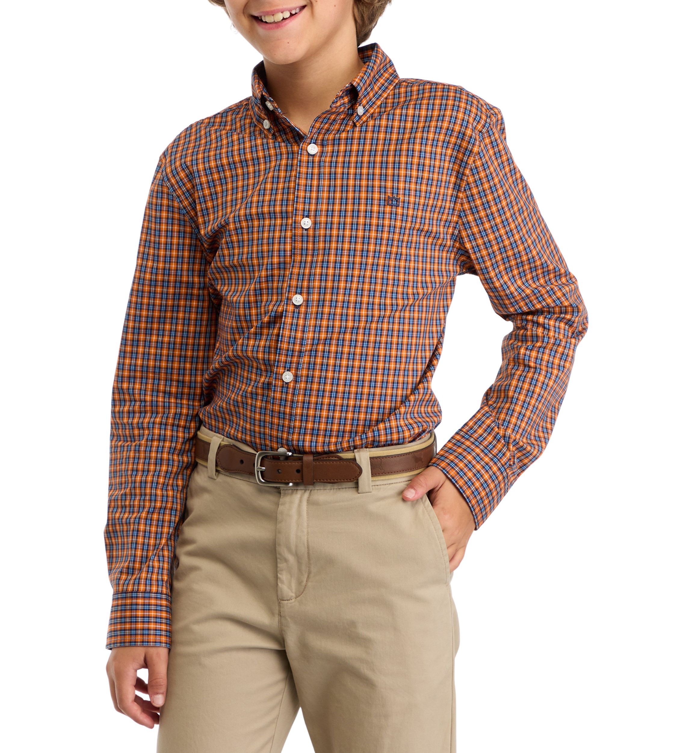 Boys 8-20 Woven Poplin Gingham Printed Shirt