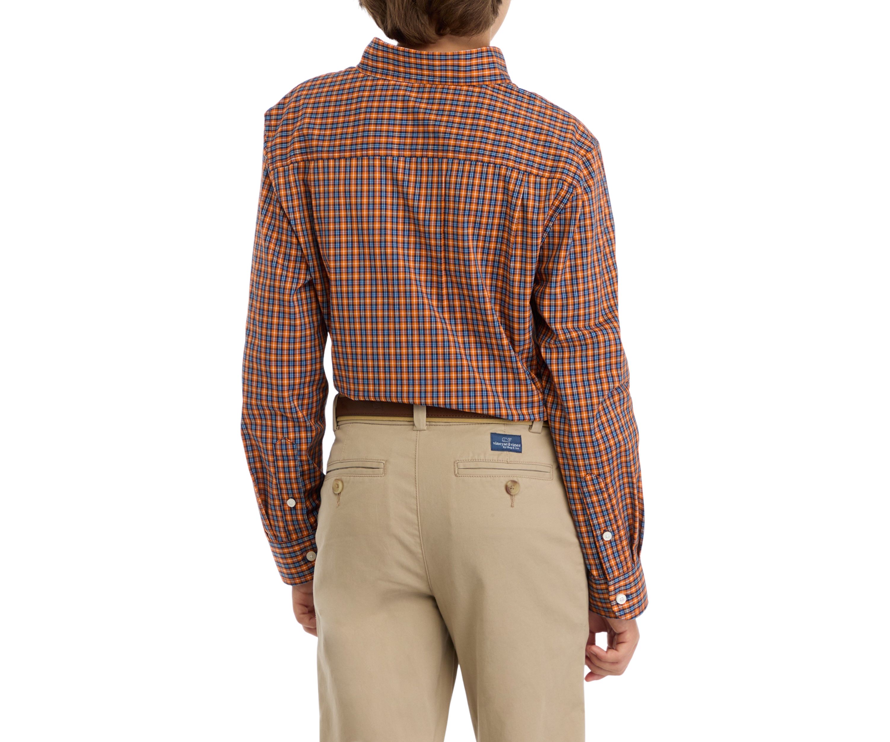 Boys 8-20 Woven Poplin Gingham Printed Shirt