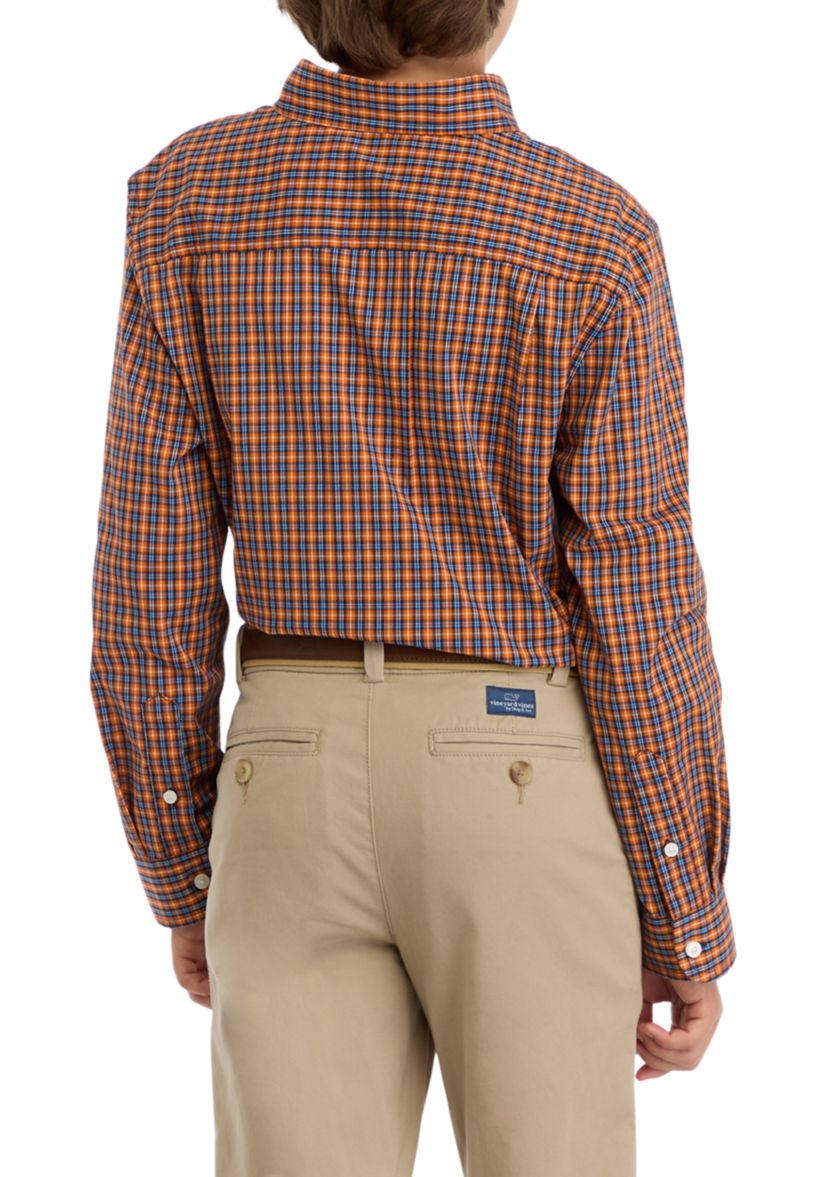Boys 8-20 Woven Poplin Gingham Printed Shirt