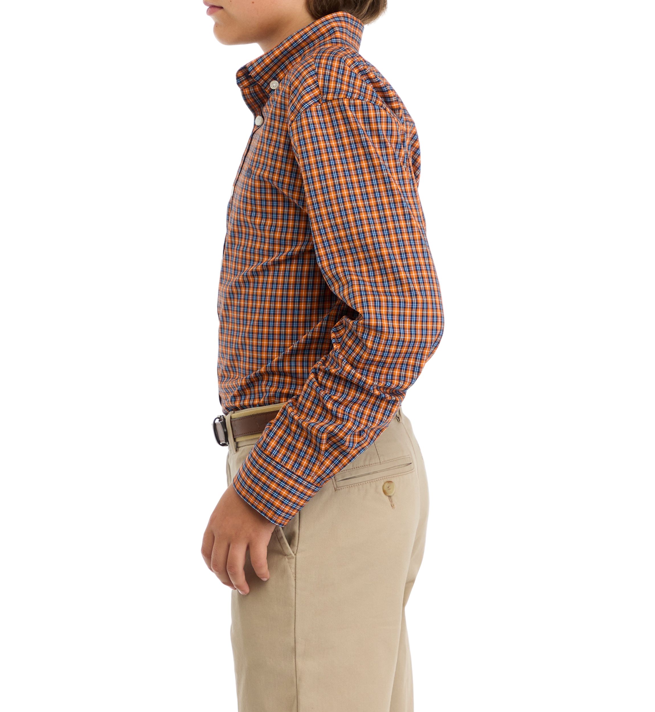 Boys 8-20 Woven Poplin Gingham Printed Shirt