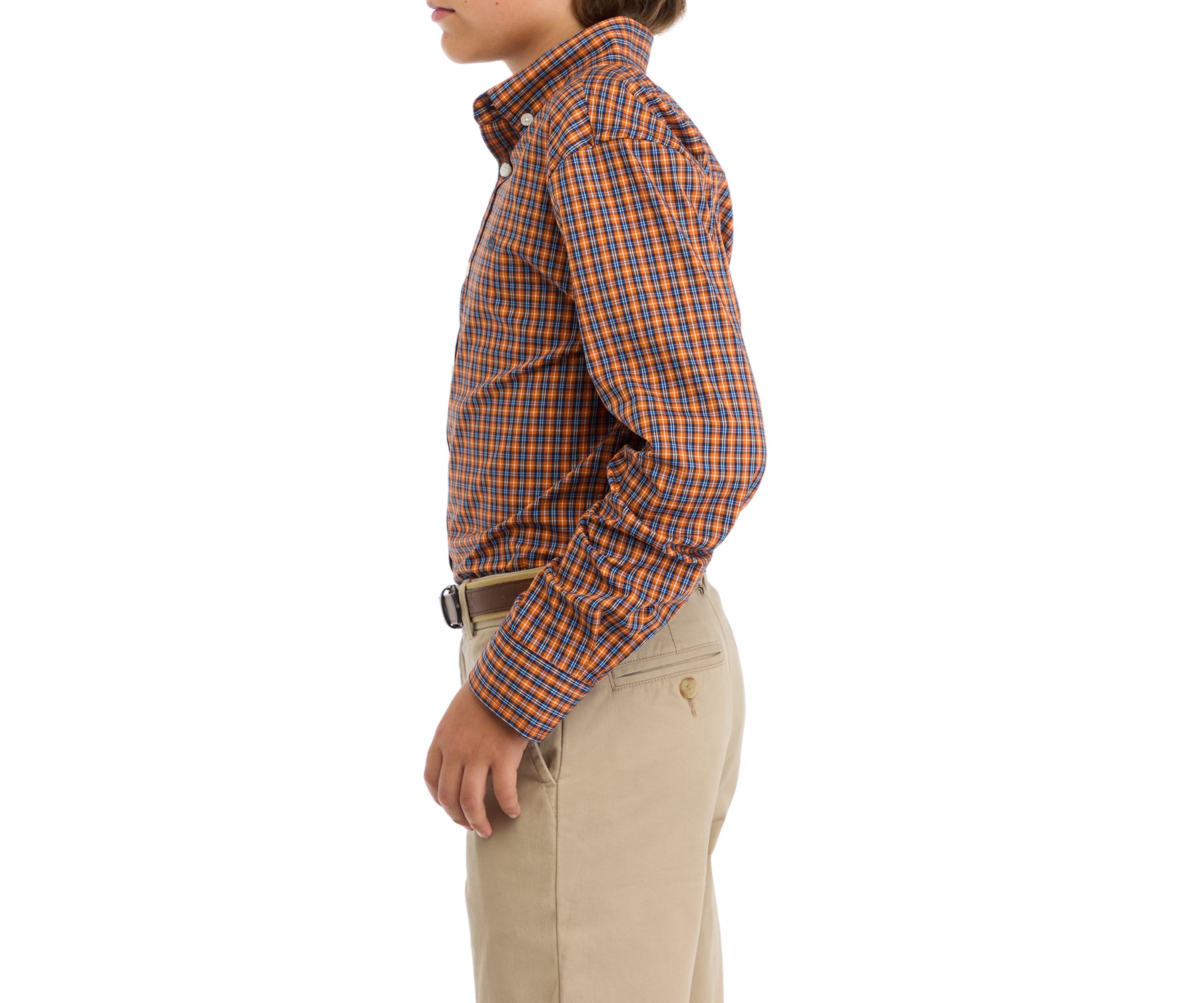 Boys 8-20 Woven Poplin Gingham Printed Shirt