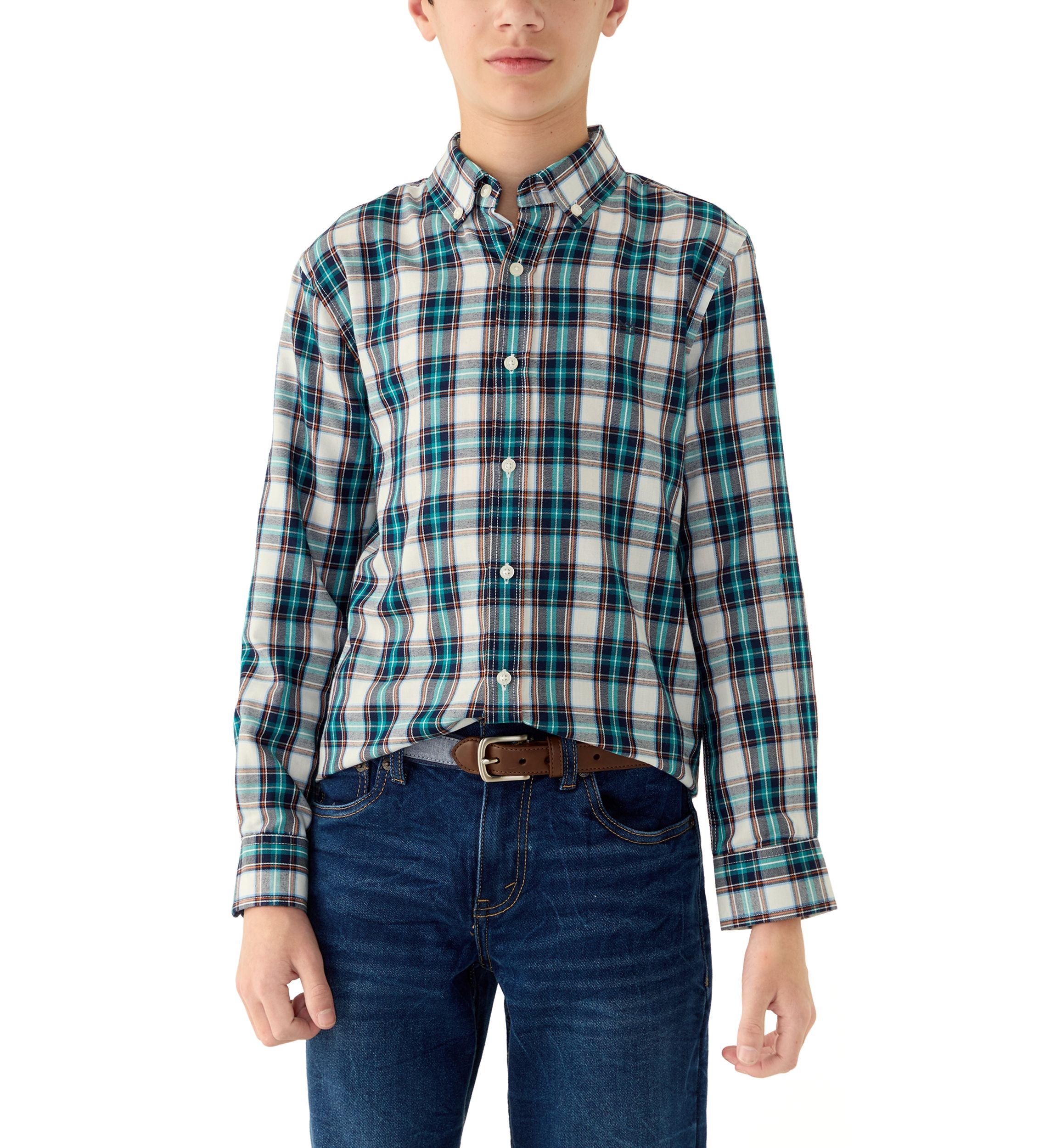 Boys 8-20 Long Sleeve Woven Brushed Twill Tartan Plaid Shirt