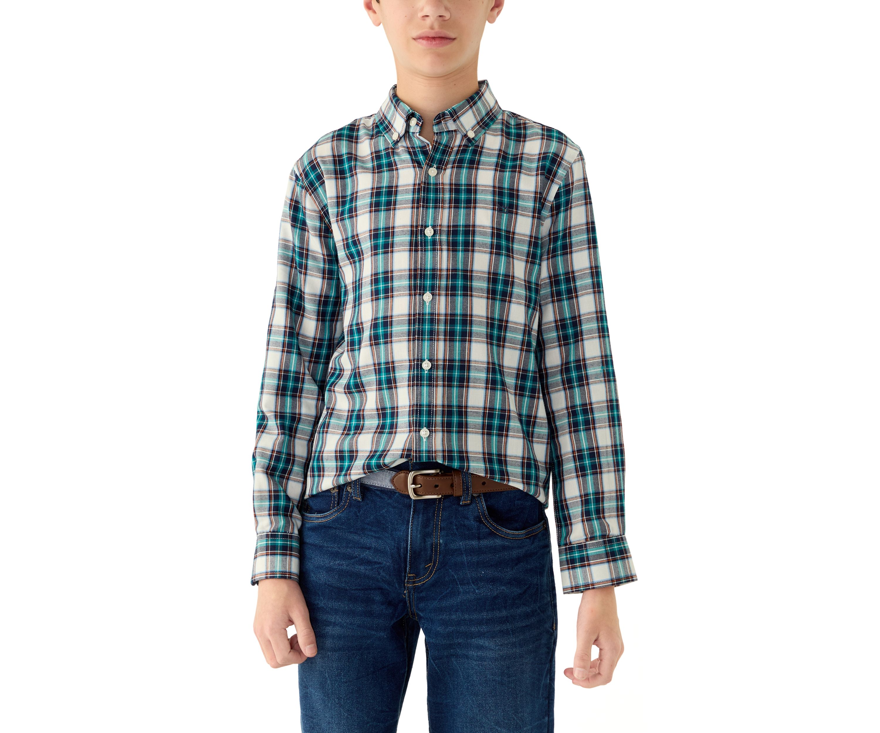 Boys 8-20 Long Sleeve Woven Brushed Twill Tartan Plaid Shirt