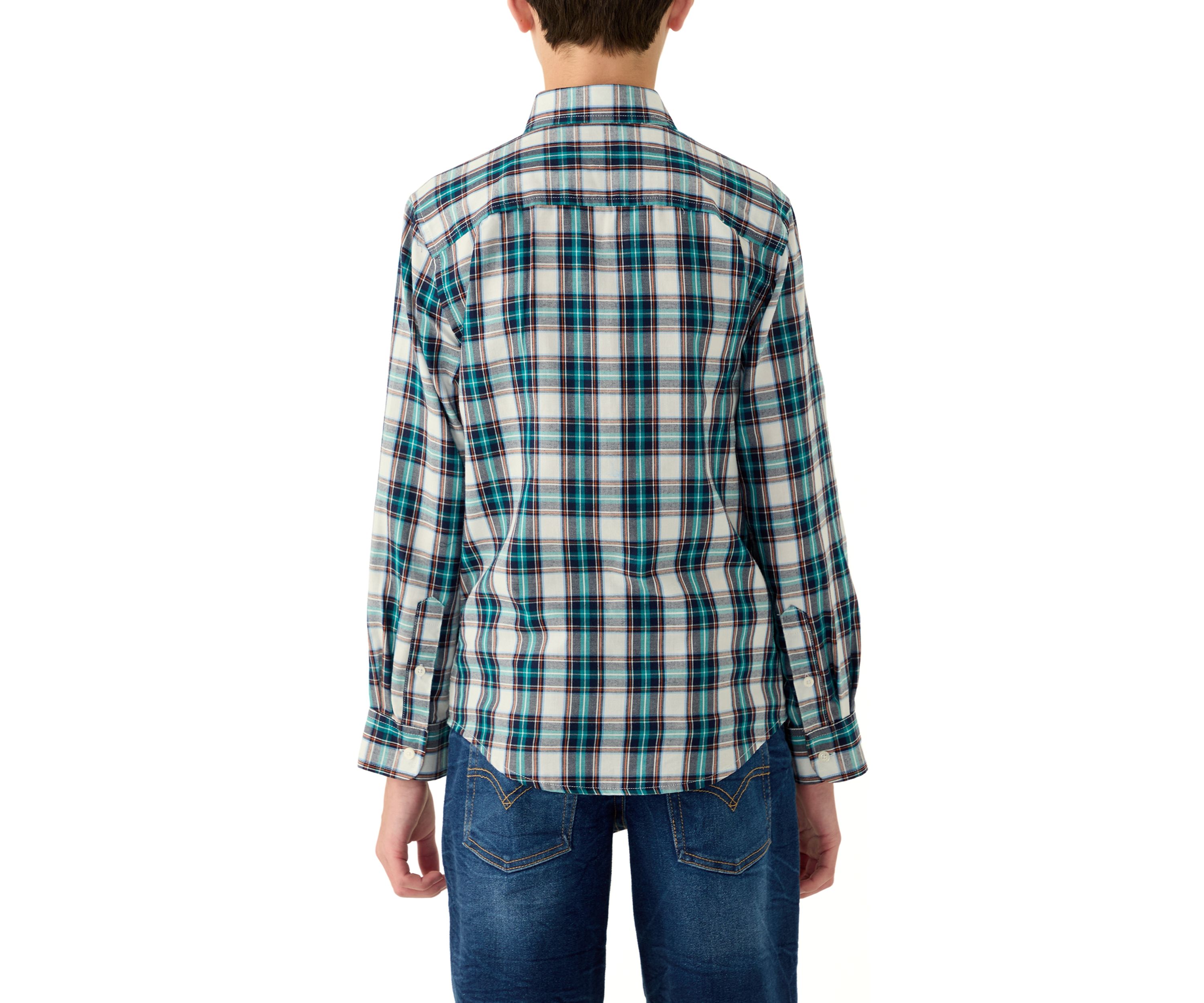 Boys 8-20 Long Sleeve Woven Brushed Twill Tartan Plaid Shirt