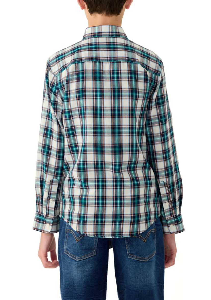 Boys 8-20 Long Sleeve Woven Brushed Twill Tartan Plaid Shirt