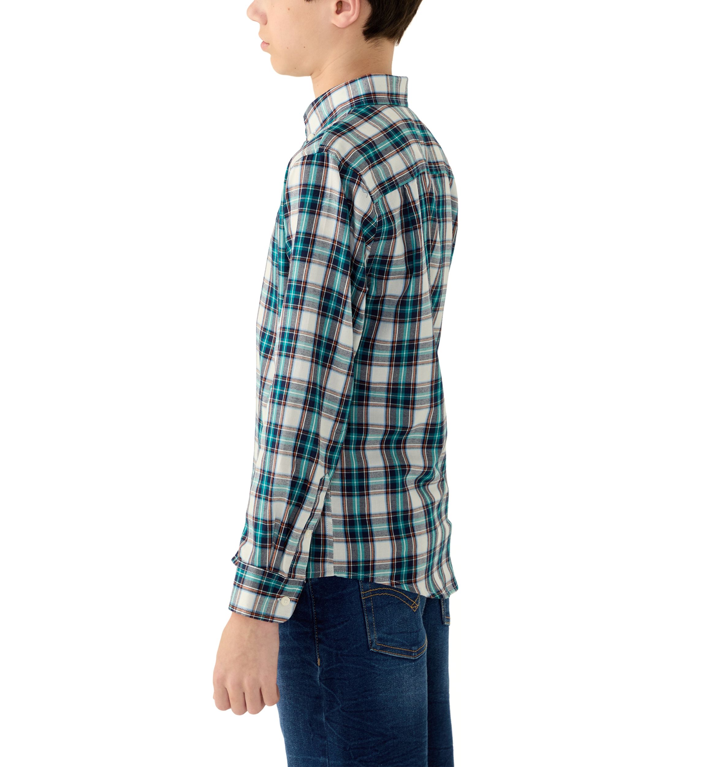 Boys 8-20 Long Sleeve Woven Brushed Twill Tartan Plaid Shirt