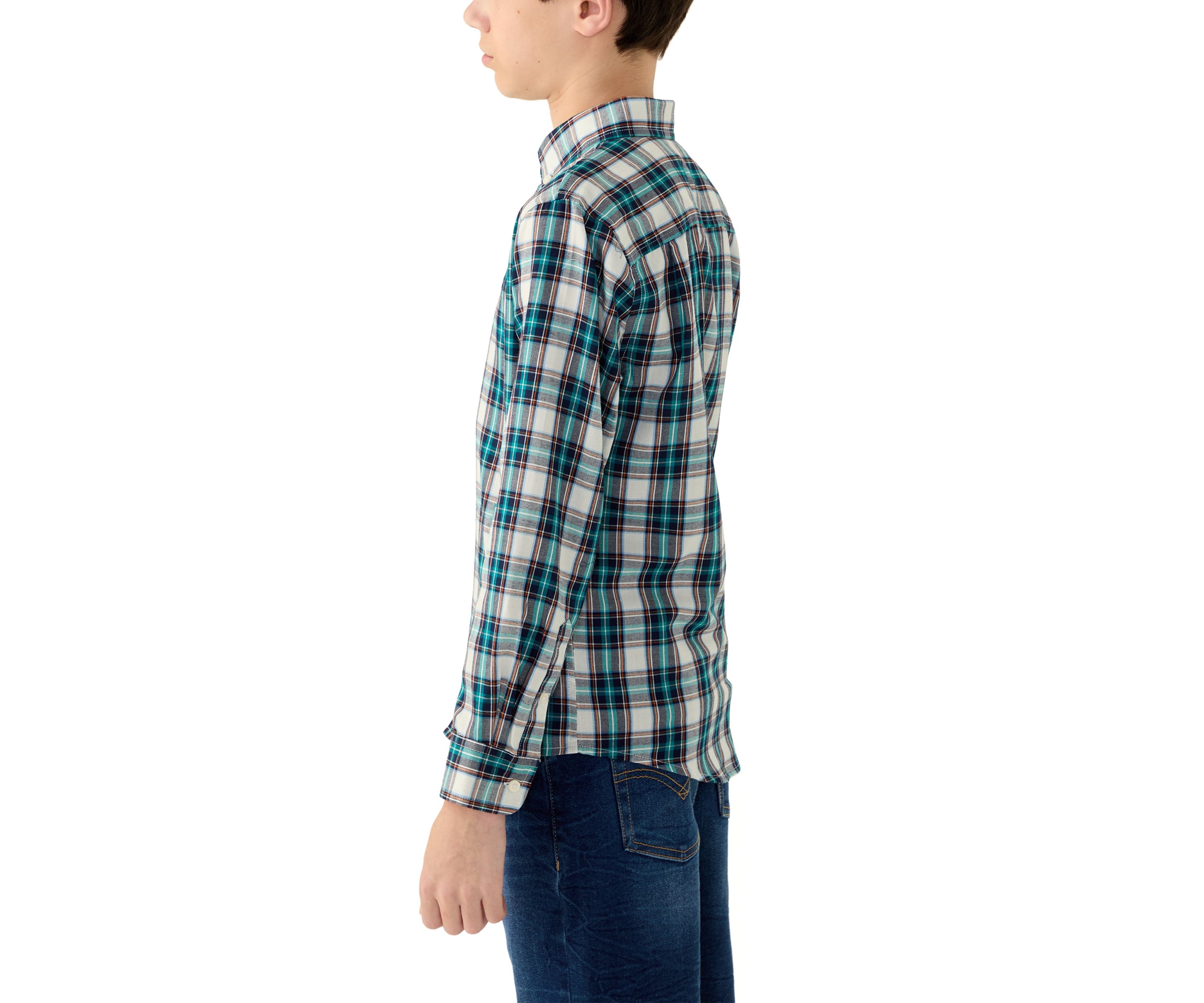 Boys 8-20 Long Sleeve Woven Brushed Twill Tartan Plaid Shirt