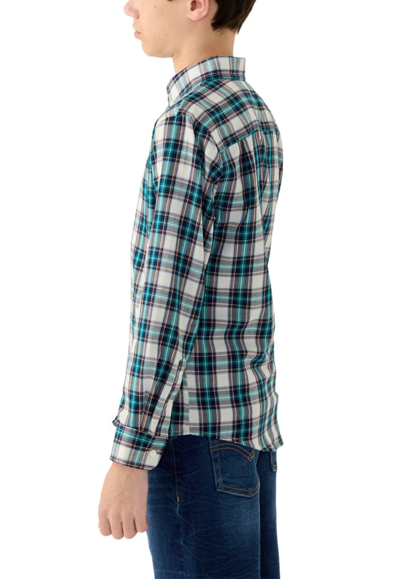 Boys 8-20 Long Sleeve Woven Brushed Twill Tartan Plaid Shirt