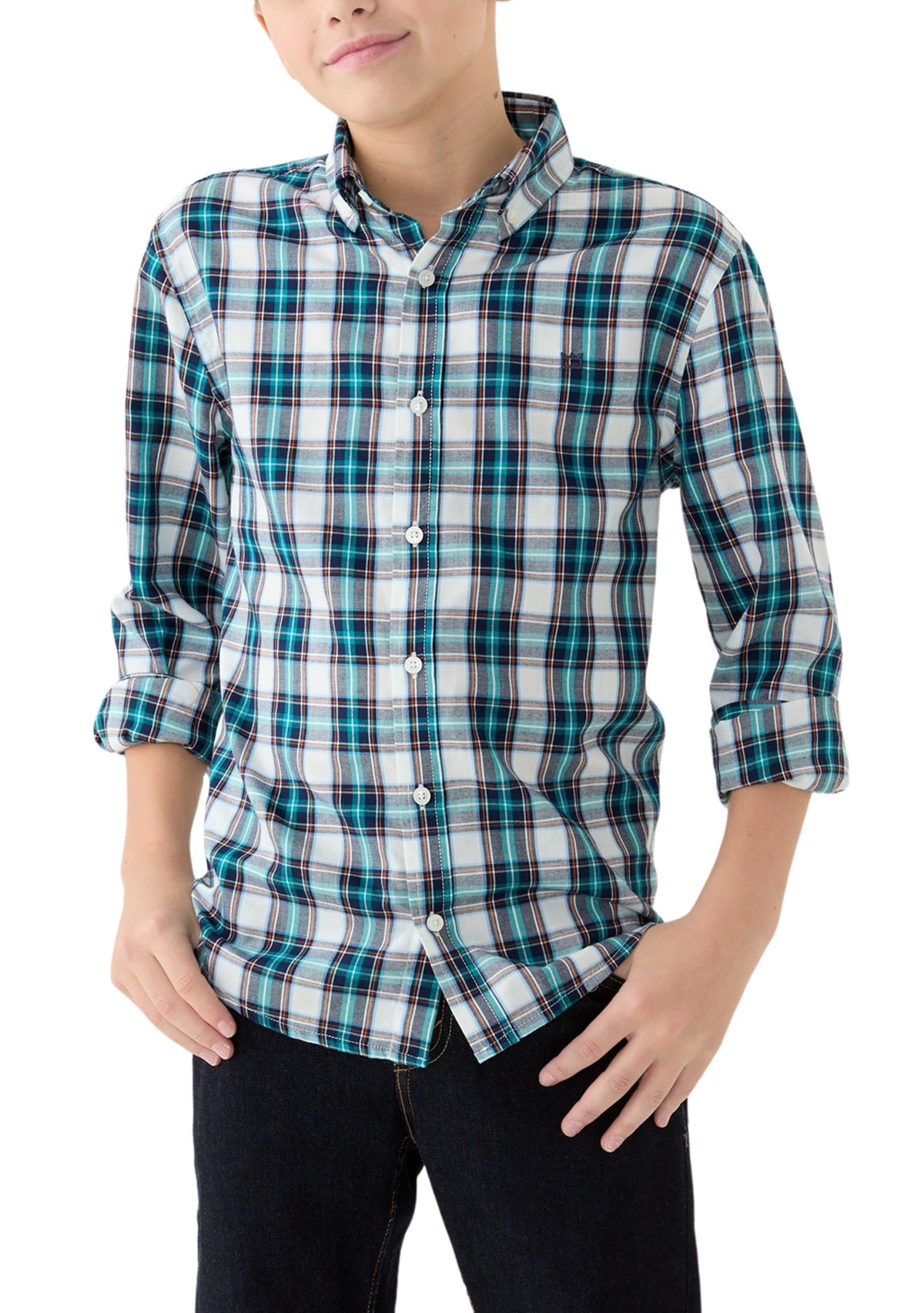 Boys 8-20 Husky Long Sleeve Woven Brushed Twill Shirt