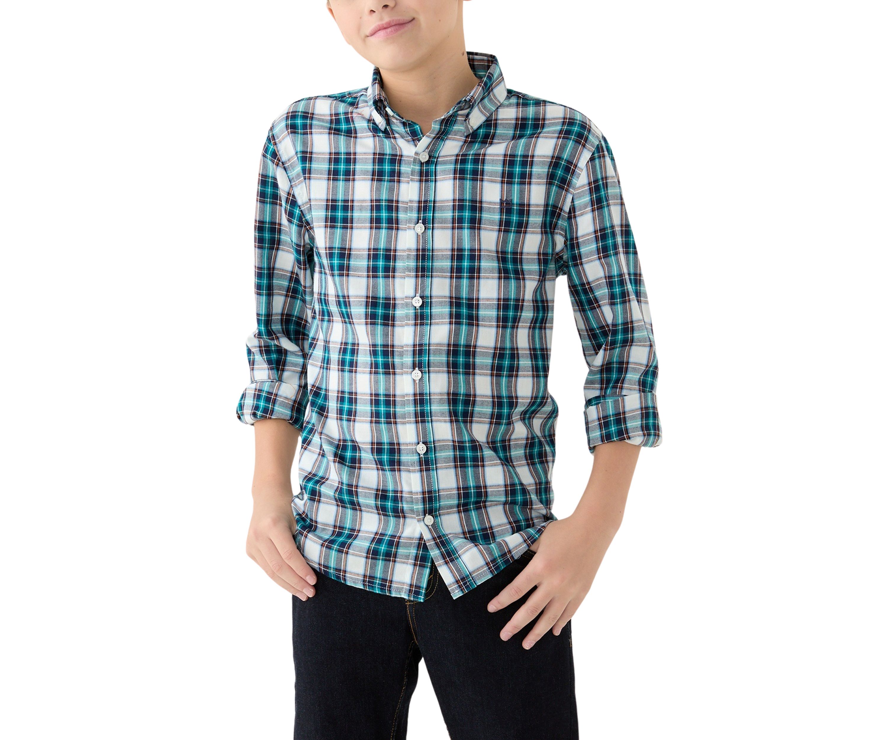 Boys 8-20 Husky Long Sleeve Woven Brushed Twill Shirt