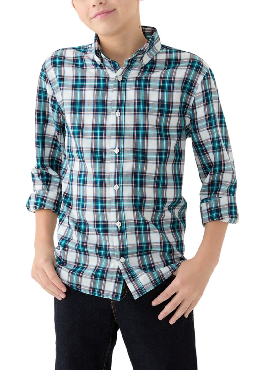 Boys 8-20 Husky Long Sleeve Woven Brushed Twill Shirt