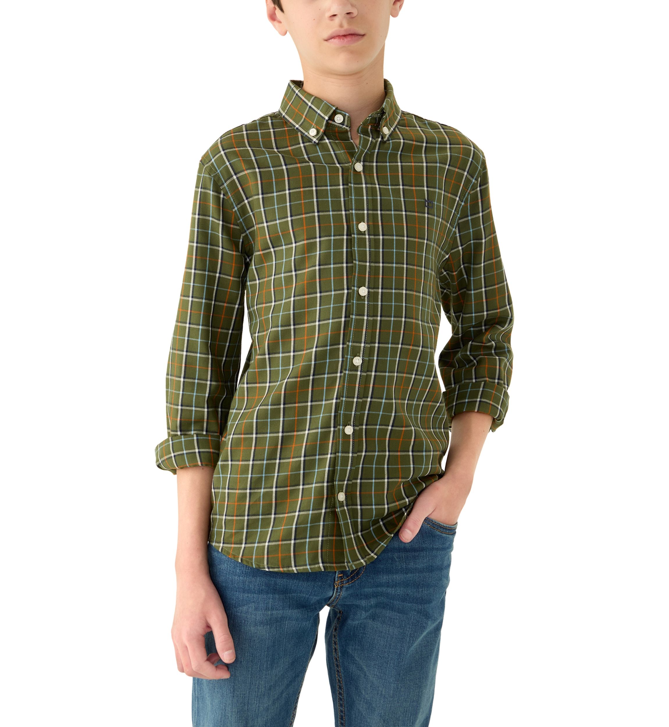 Boys 8-20 Long Sleeve Woven Brushed Twill Box Plaid Shirt