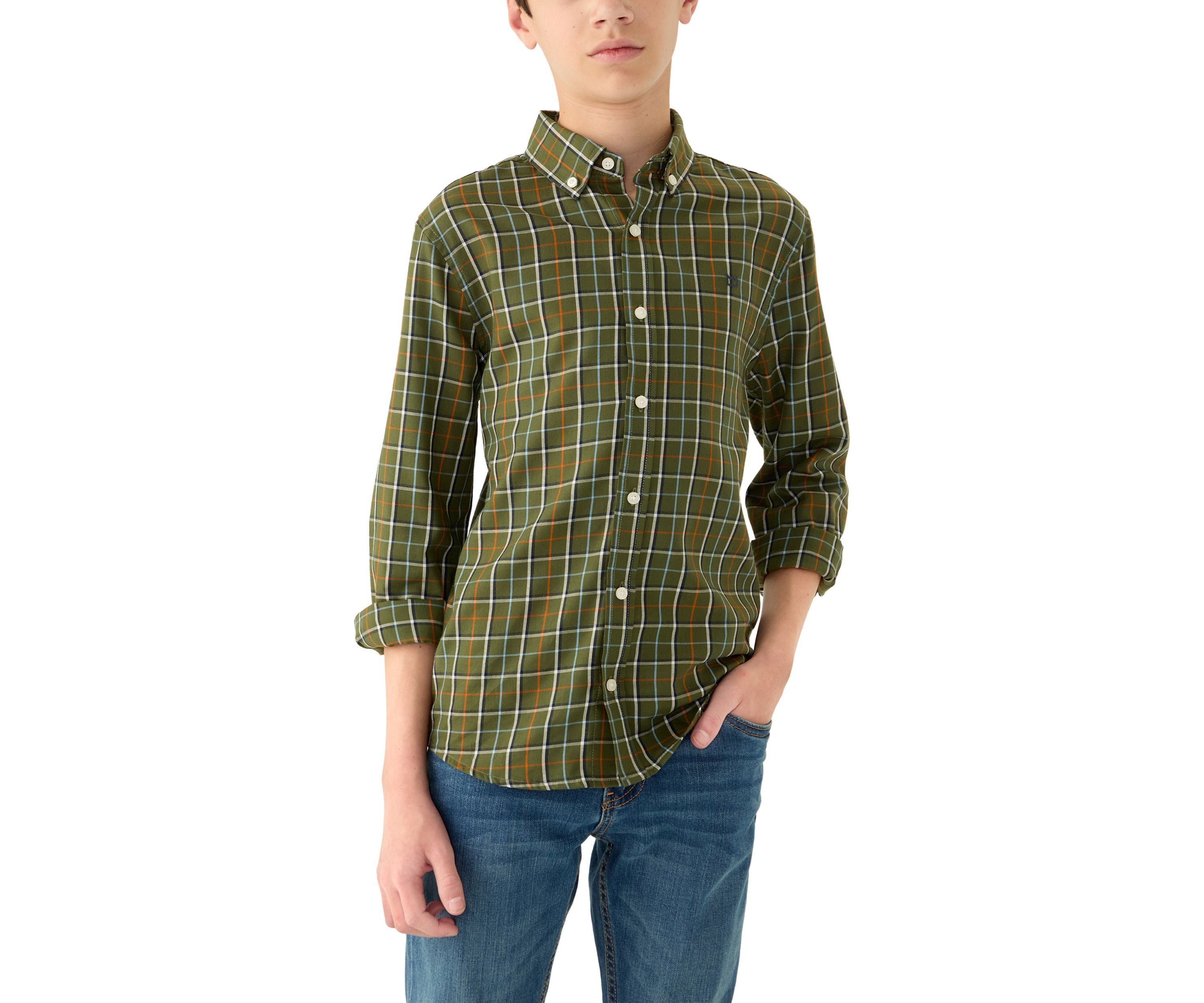 Boys 8-20 Long Sleeve Woven Brushed Twill Box Plaid Shirt