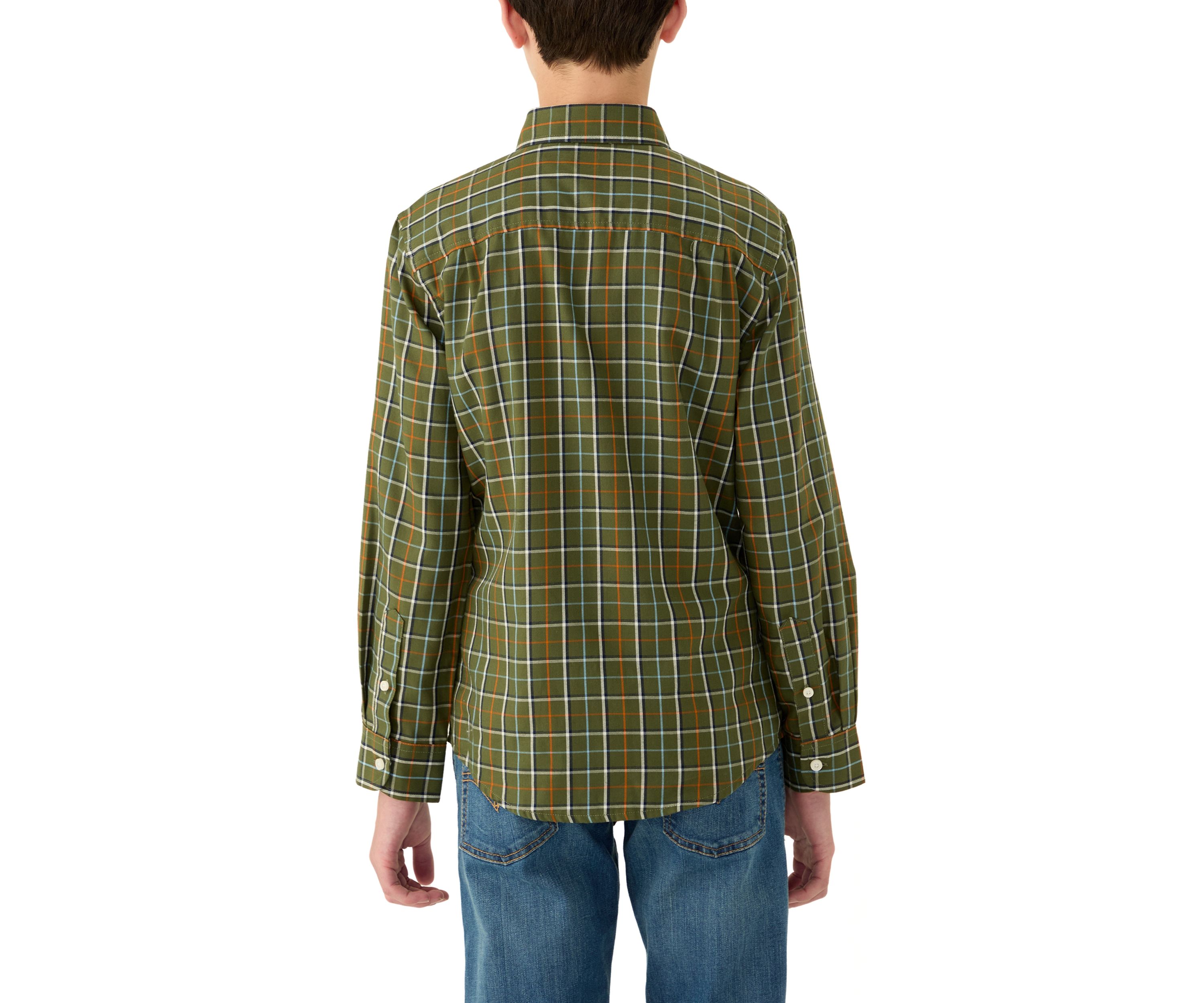 Boys 8-20 Long Sleeve Woven Brushed Twill Box Plaid Shirt