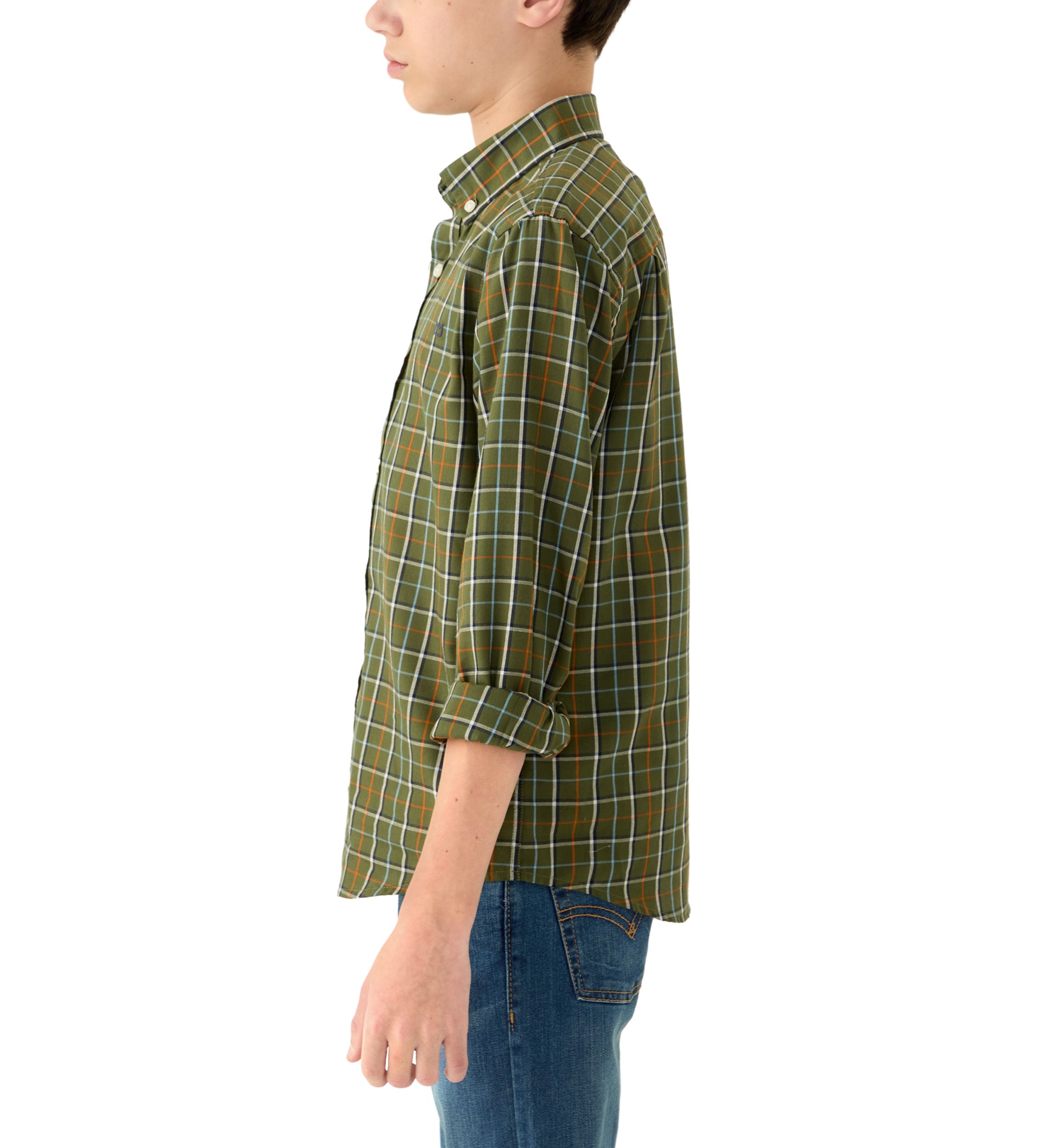 Boys 8-20 Long Sleeve Woven Brushed Twill Box Plaid Shirt