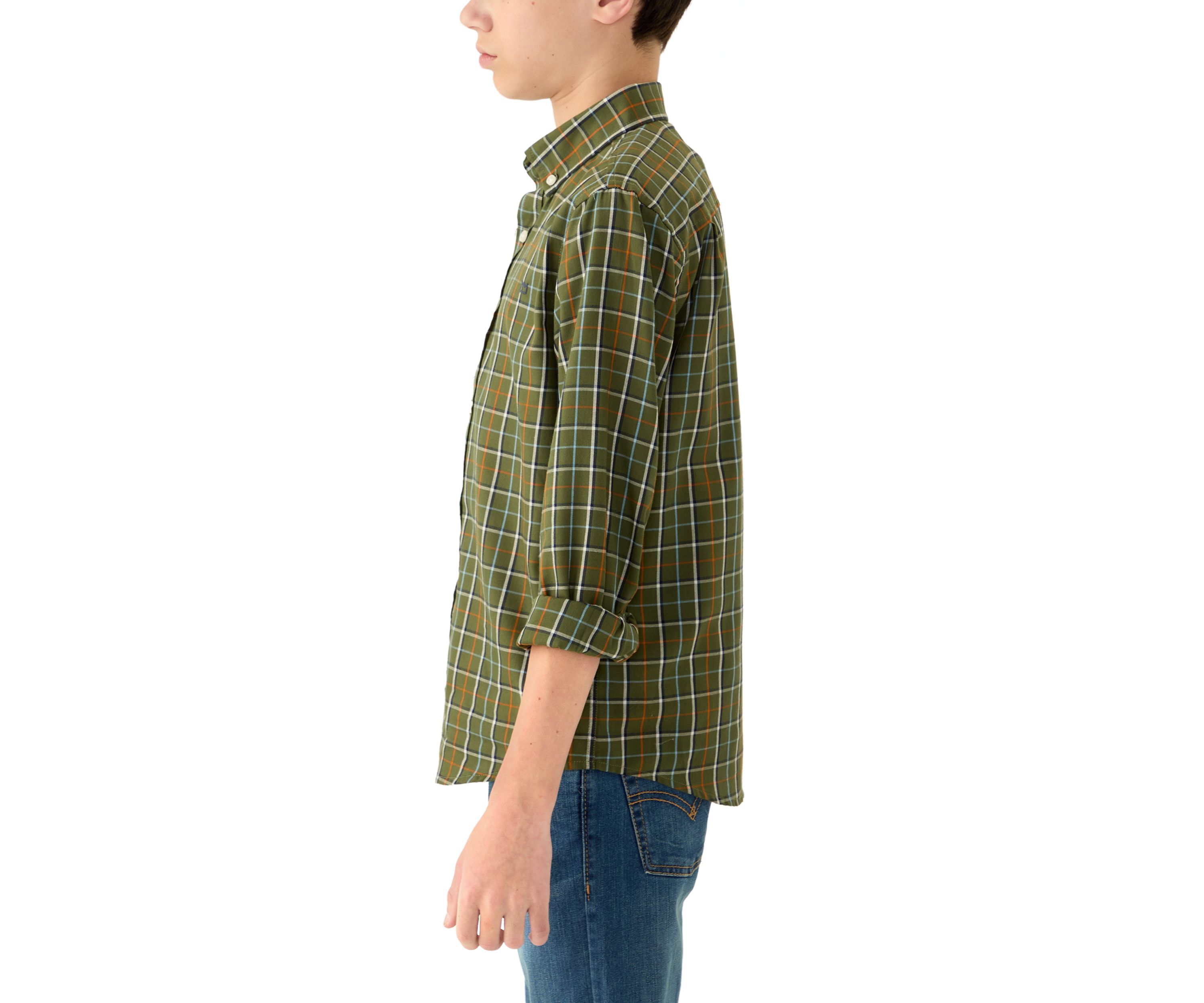 Boys 8-20 Long Sleeve Woven Brushed Twill Box Plaid Shirt