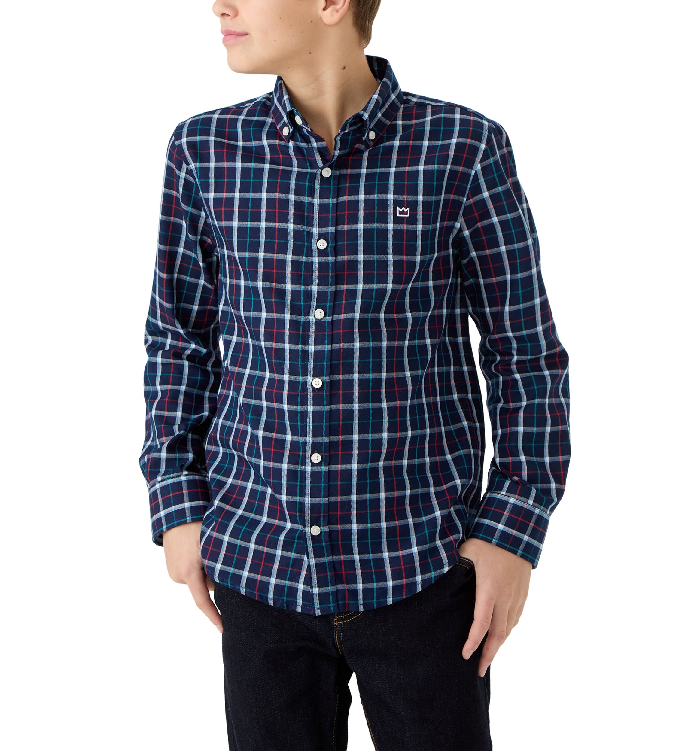 Boys 8-20 Long Sleeve Woven Brushed Twill Box Plaid Shirt