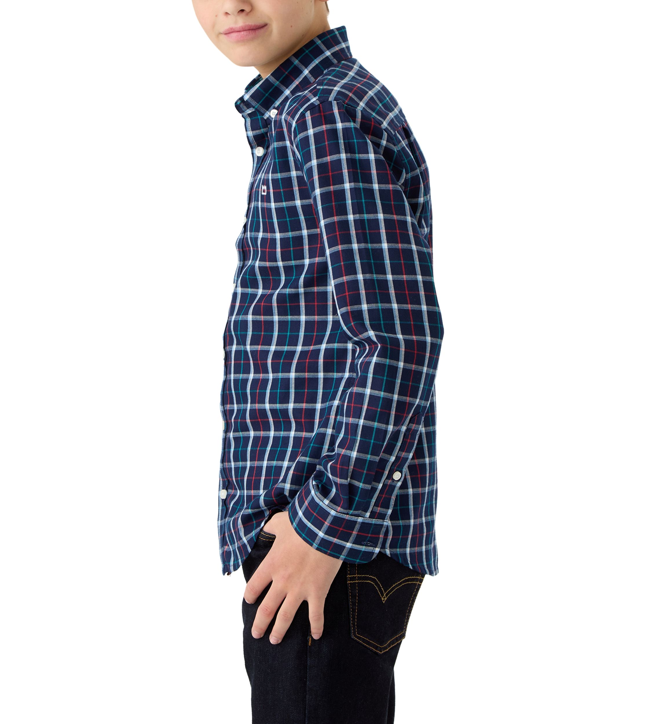 Boys 8-20 Long Sleeve Woven Brushed Twill Box Plaid Shirt