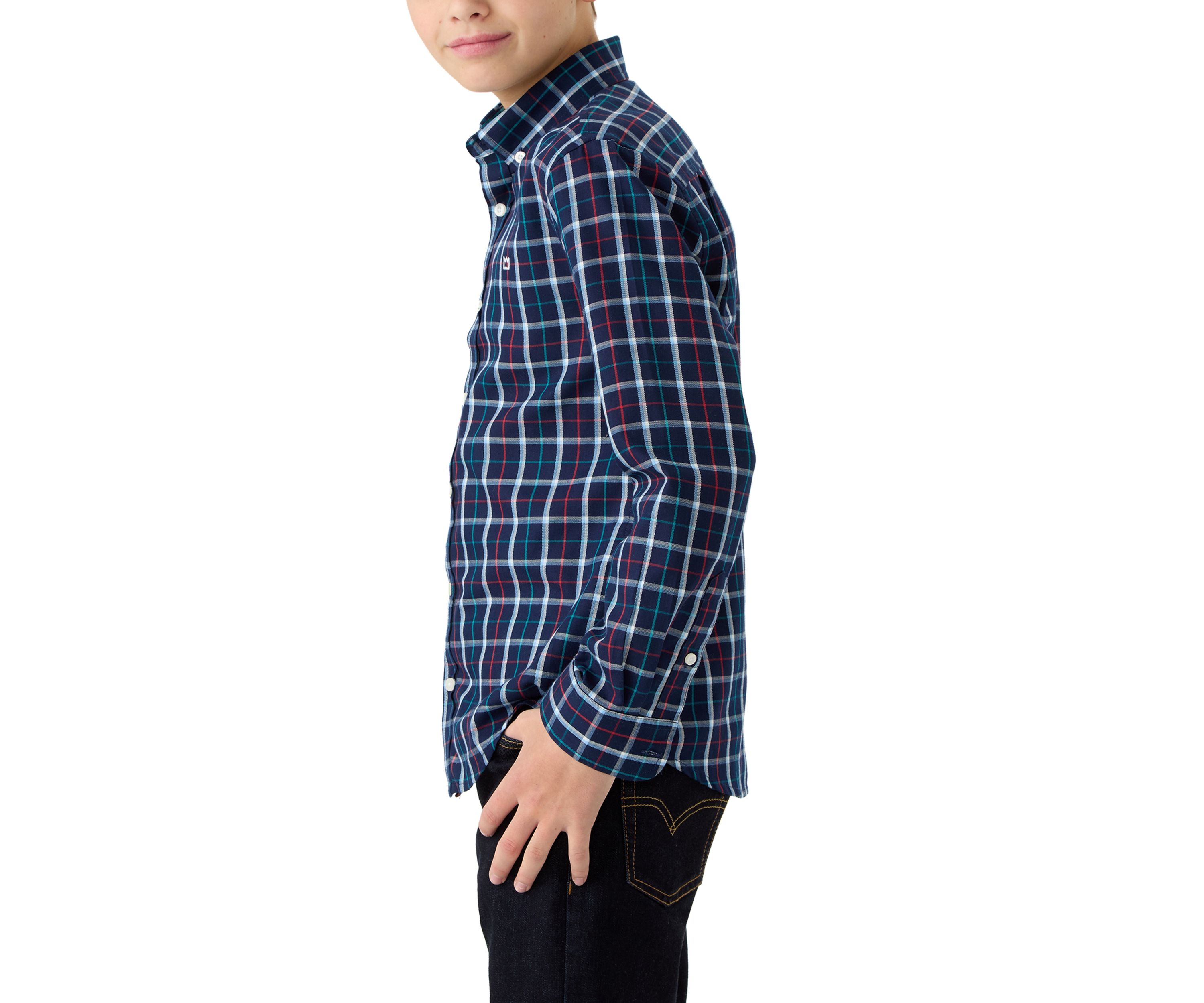 Boys 8-20 Long Sleeve Woven Brushed Twill Box Plaid Shirt