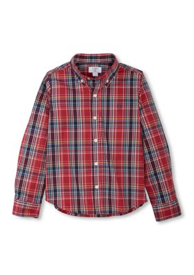 Crown & Ivy Boys 4-7 Plaid Poplin Button-Down Shirt