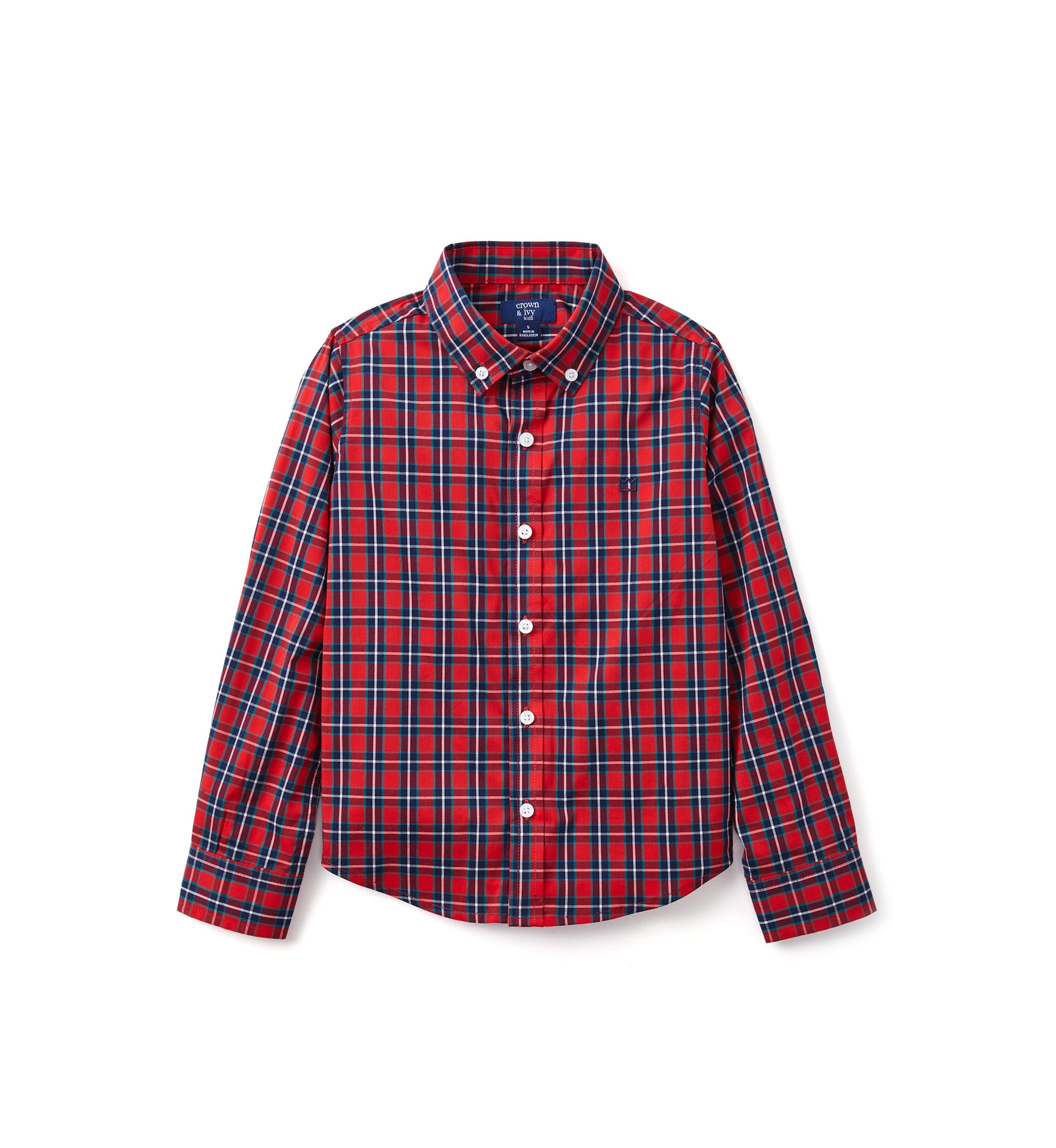 Boys 4-7 Long Sleeve Poplin Plaid Shirt