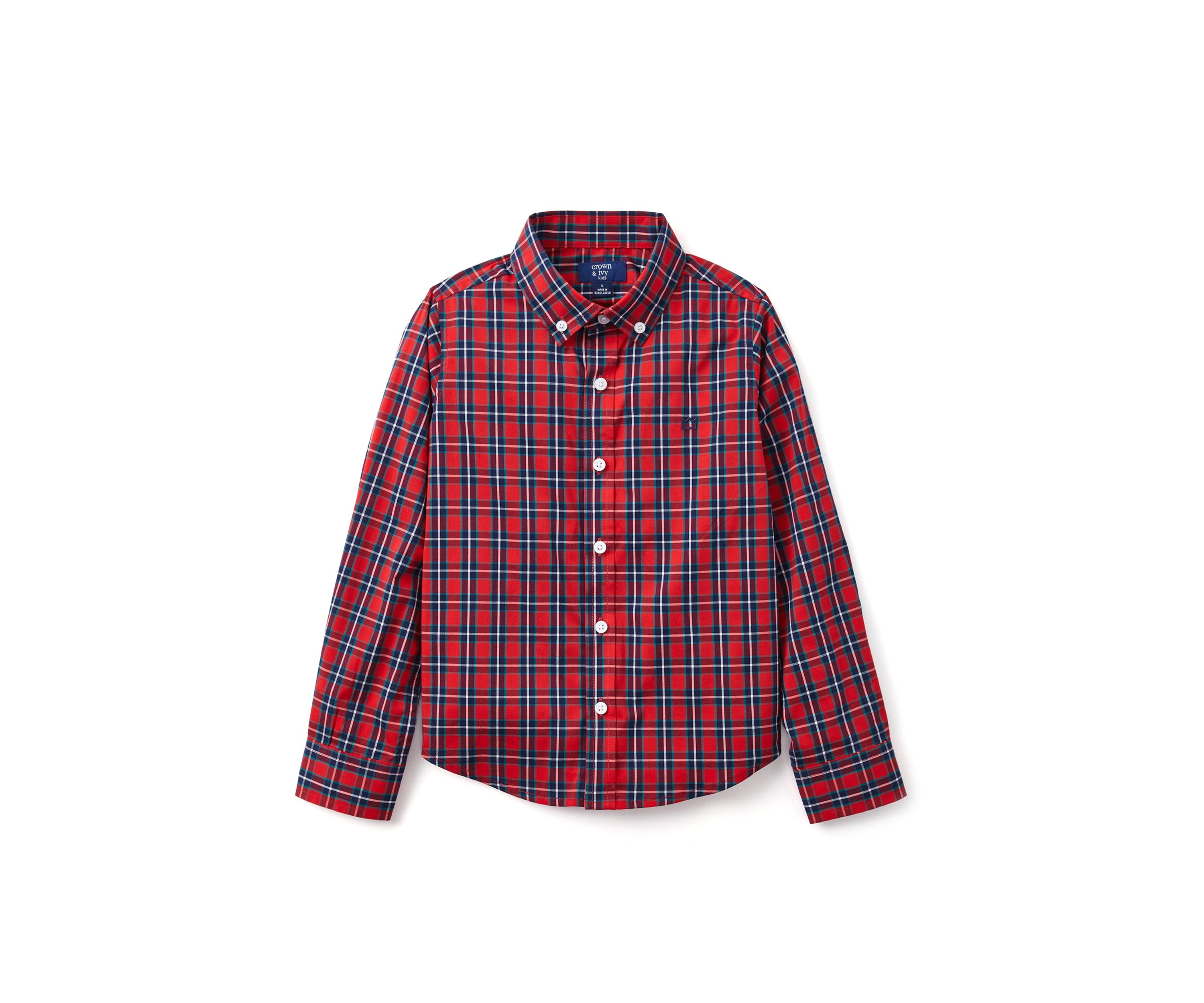 Boys 4-7 Long Sleeve Poplin Plaid Shirt