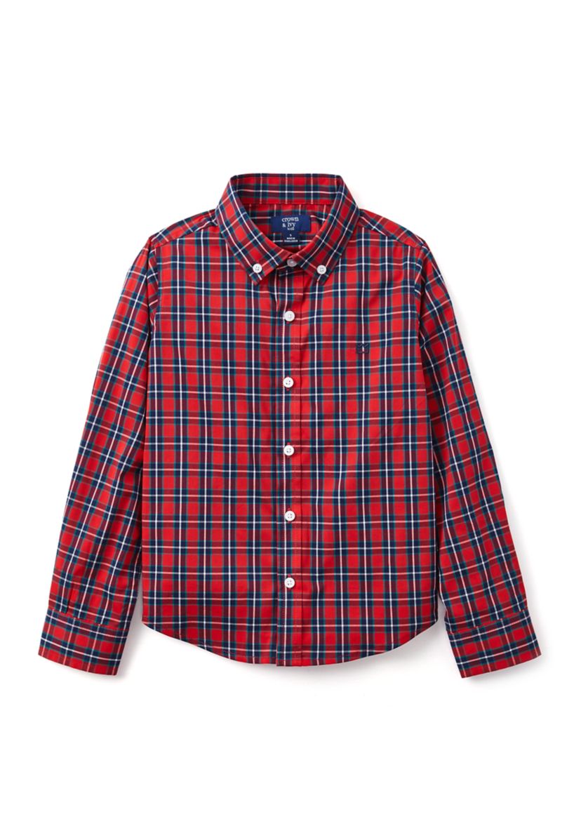 Boys 4-7 Long Sleeve Poplin Plaid Shirt