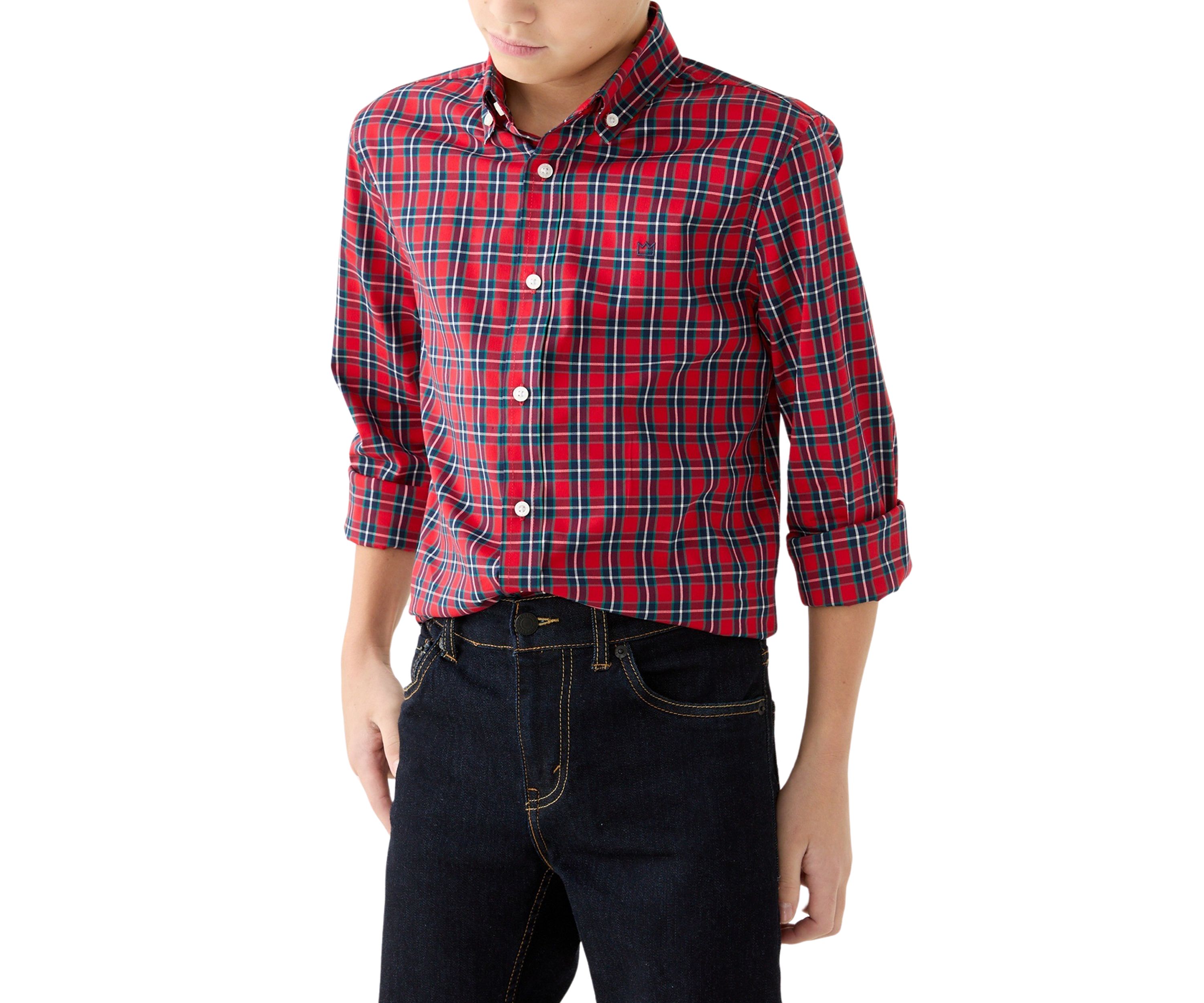 Boys 8-20 Long Sleeve Poplin Plaid Shirt